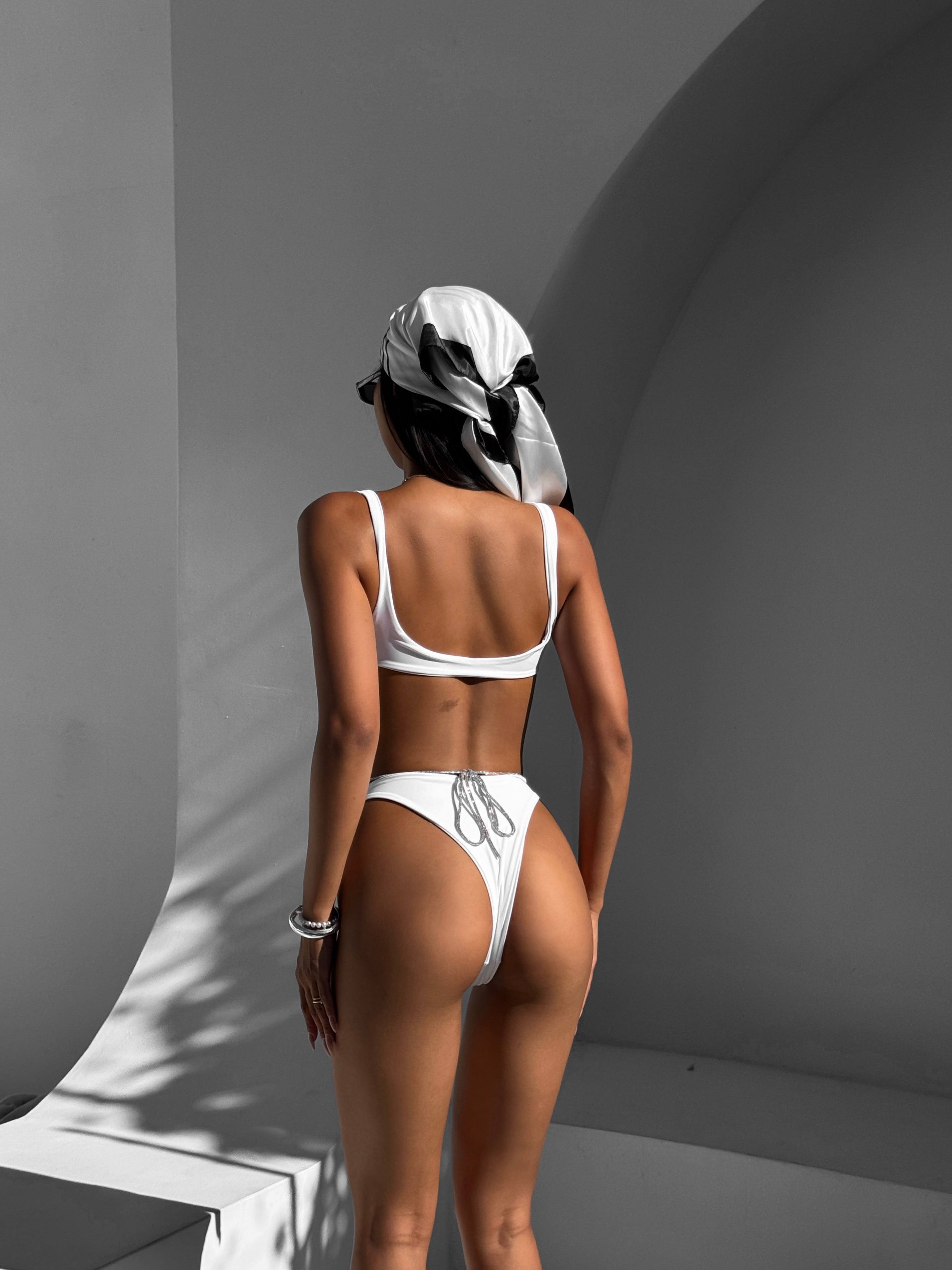 Ruby Plunge Shimmer Strap Bikini Set in White