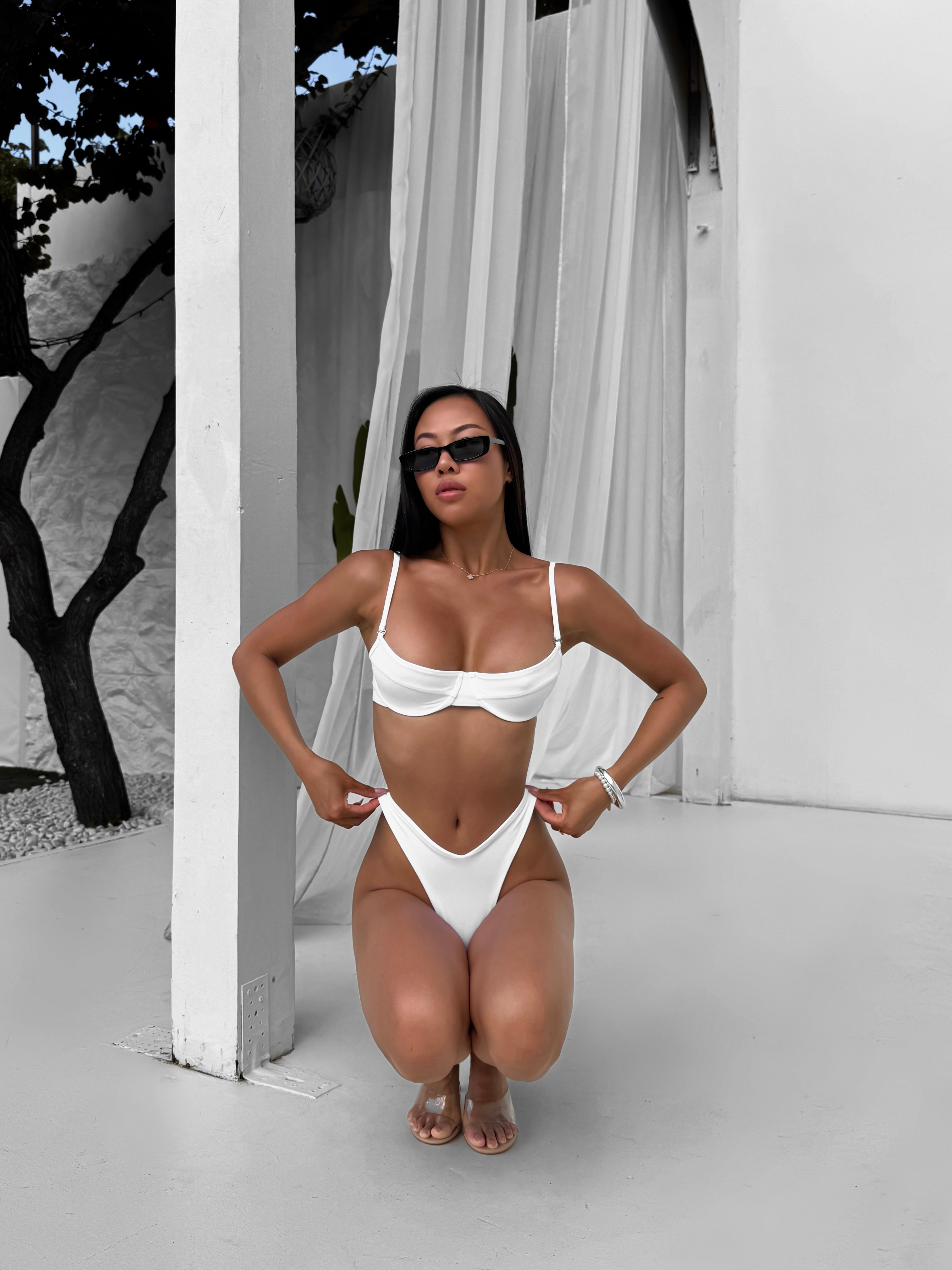 Lexie Balconette V Shaped Thong Bikini Set in White