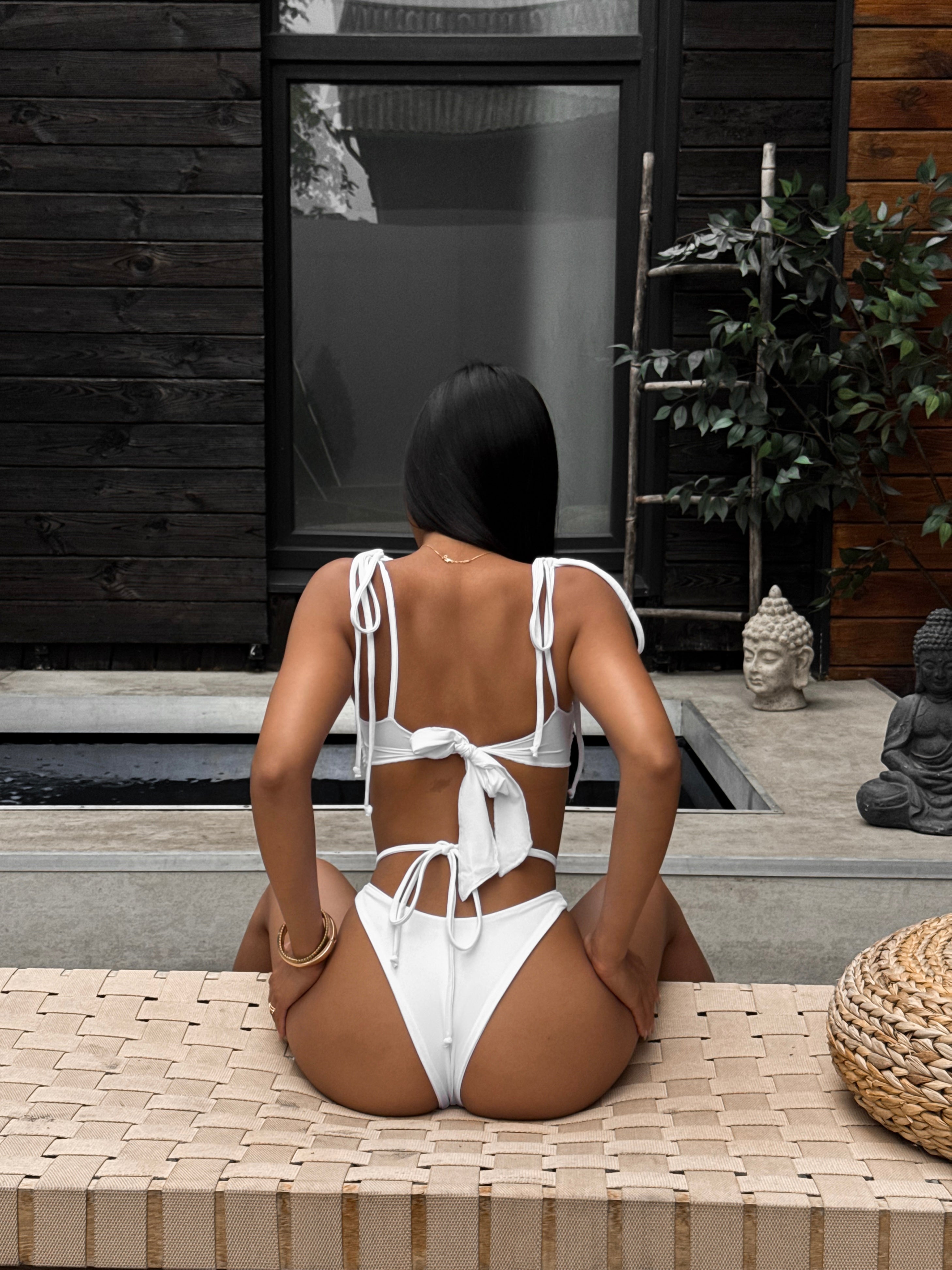 Velena 3-Piece Ruched Bikini Set with Beach Skirt in White