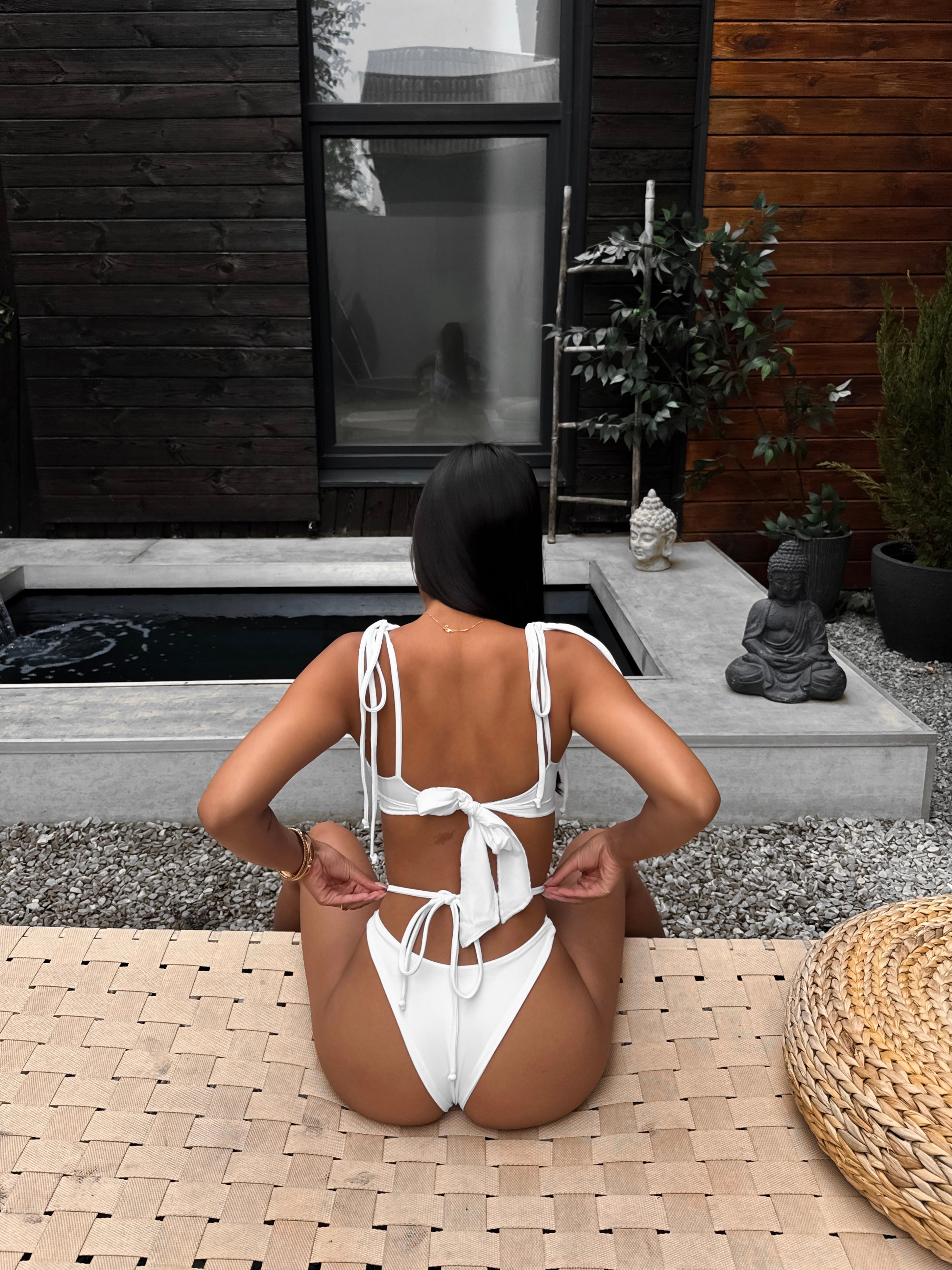 Velena 3-Piece Ruched Bikini Set with Beach Skirt in White