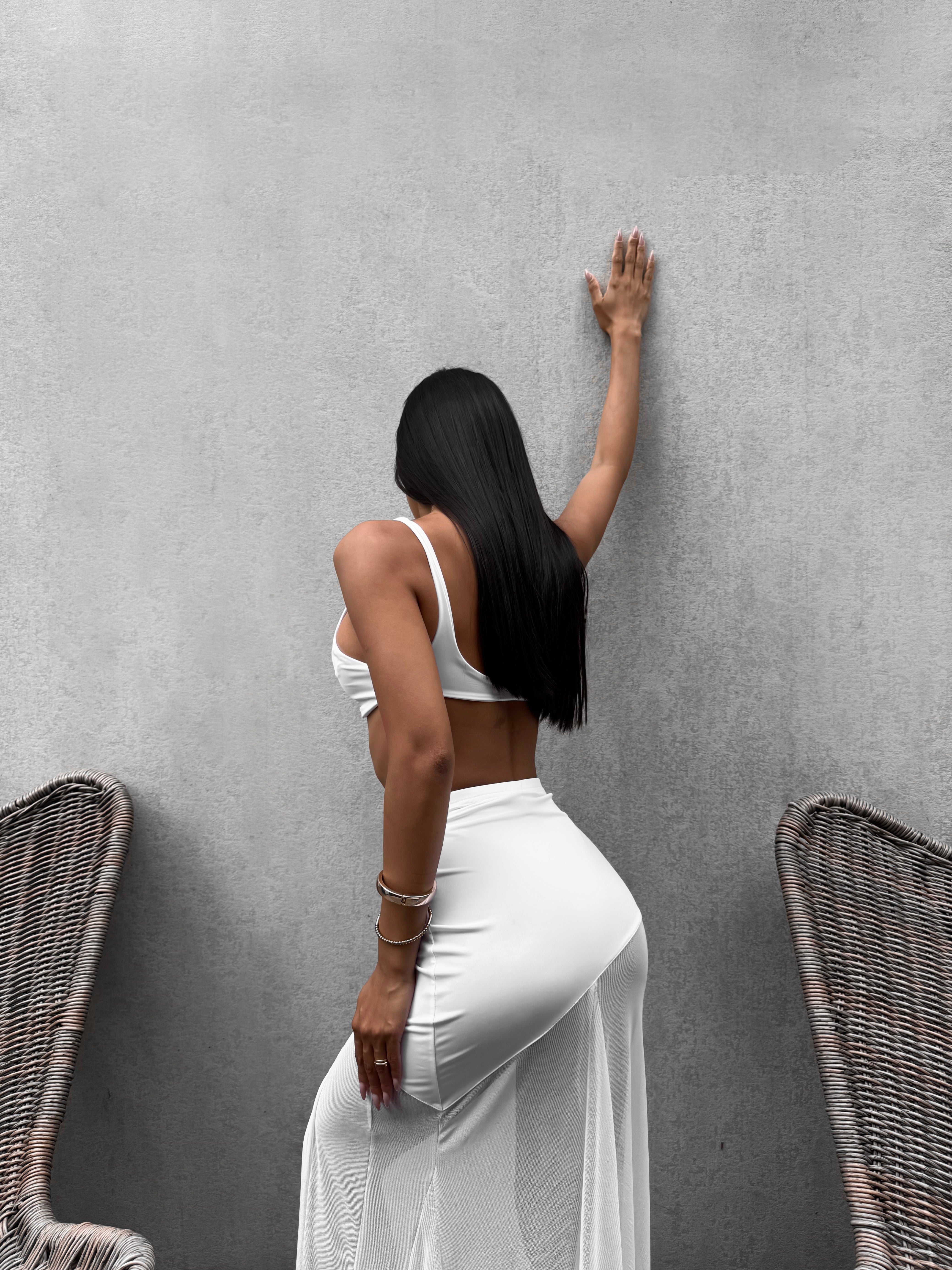 Sri Lanka Mesh Asymmetric Side Split Maxi Beach Skirt in White