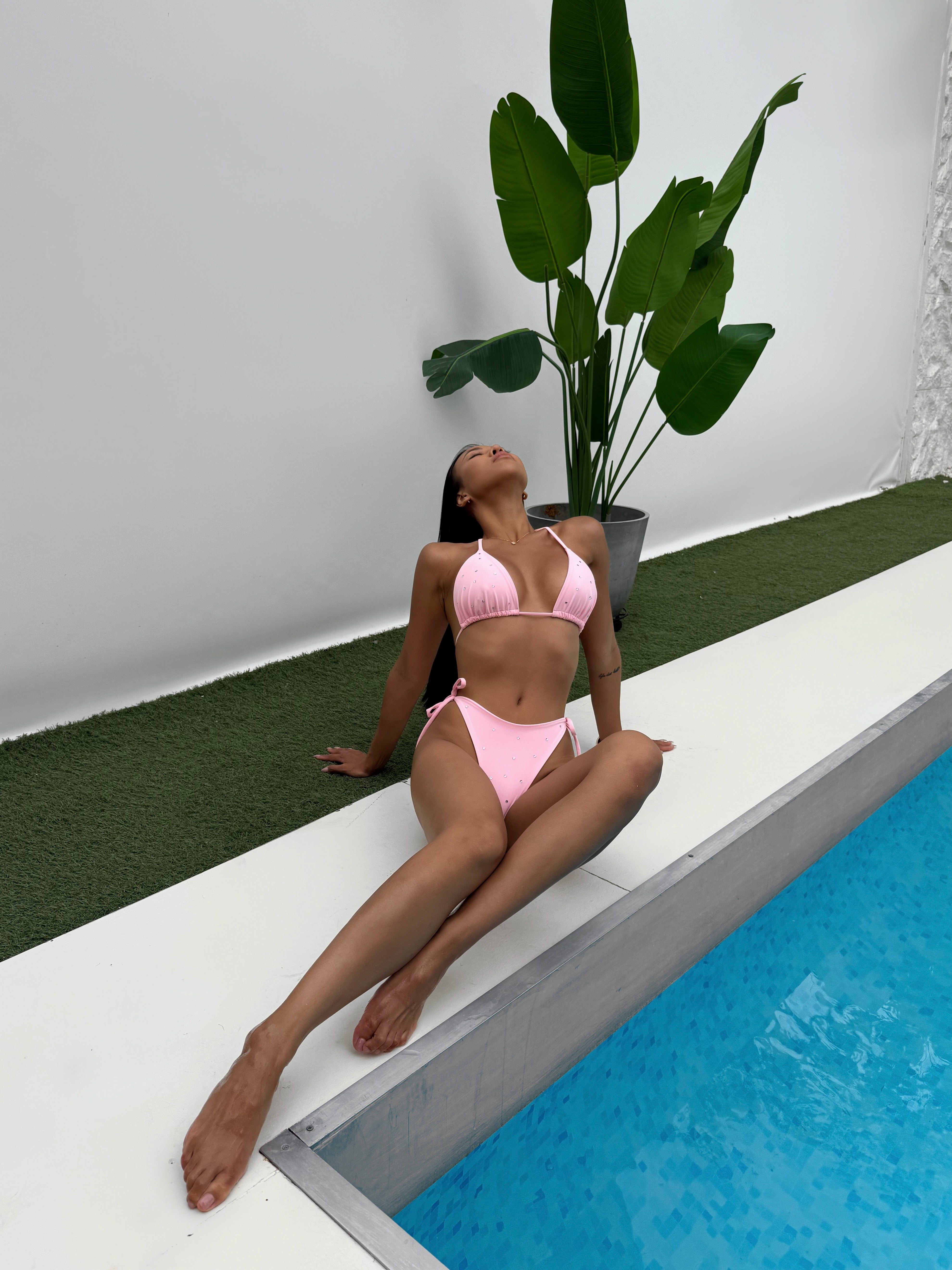 Luna Rhinestone Triangle Bikini Set in Baby Pink