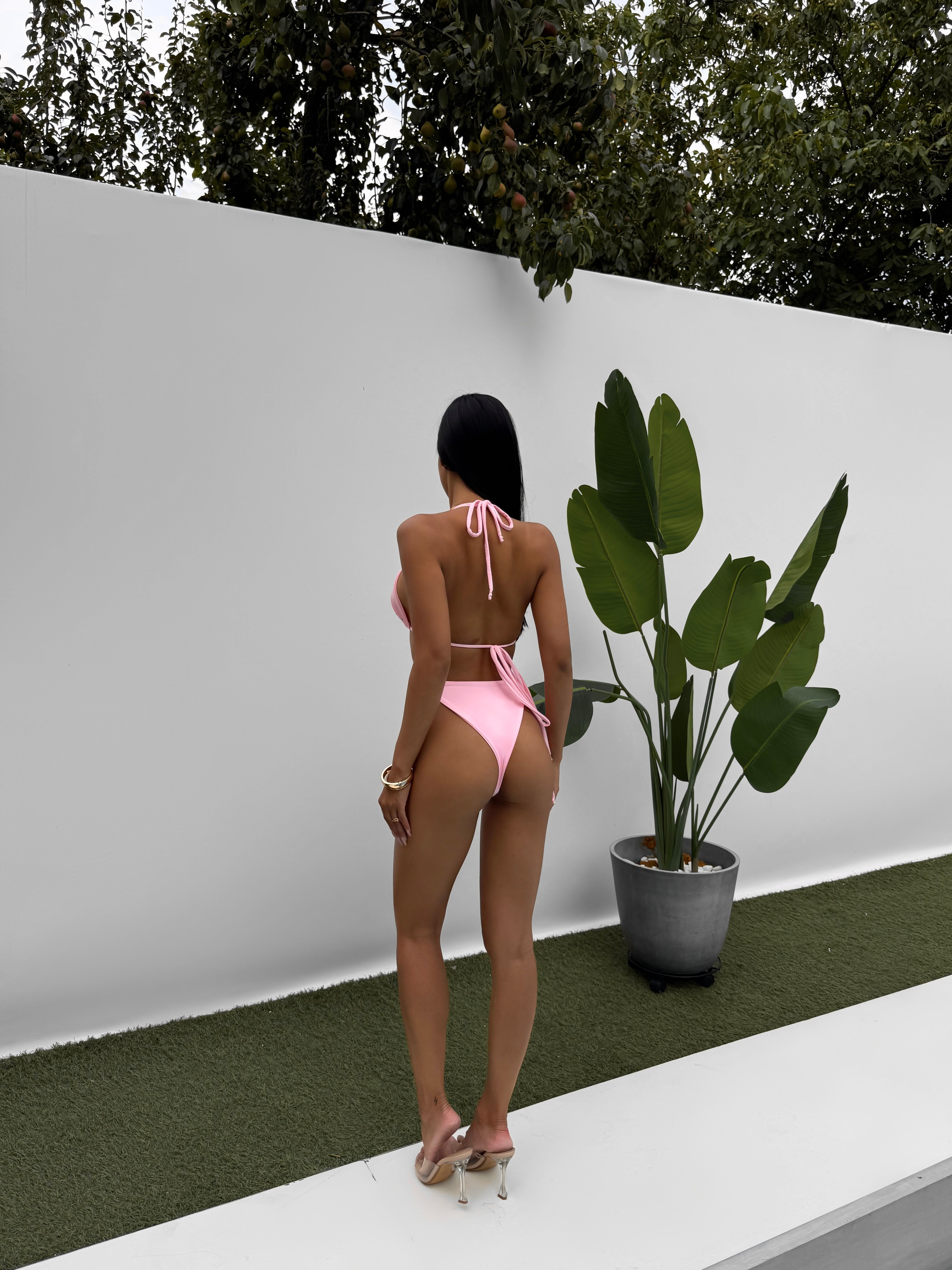 Luna Rhinestone Triangle Bikini Set in Baby Pink