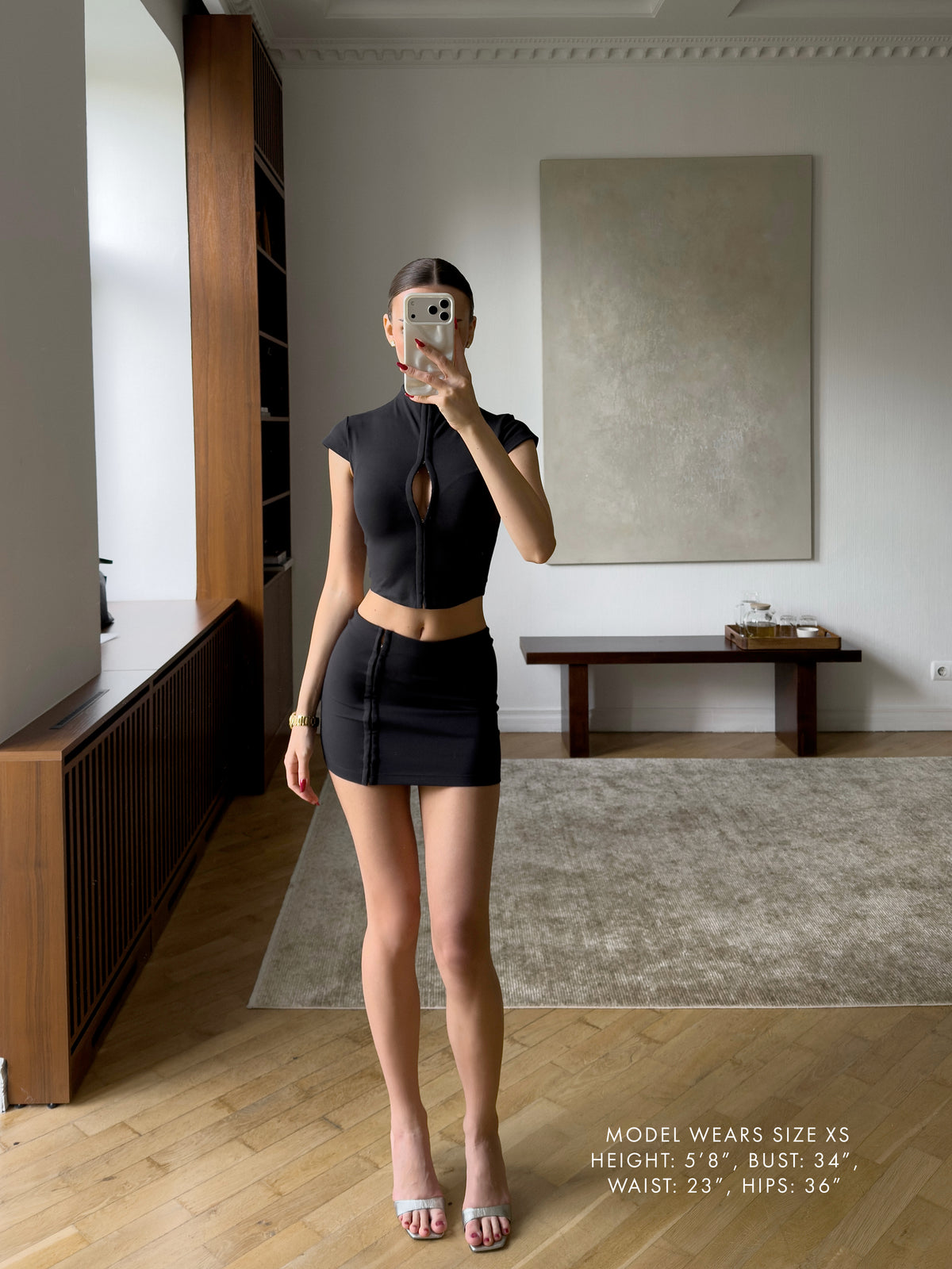 Tokyo Hook and Eye Side Split Mini Skirt in Black
