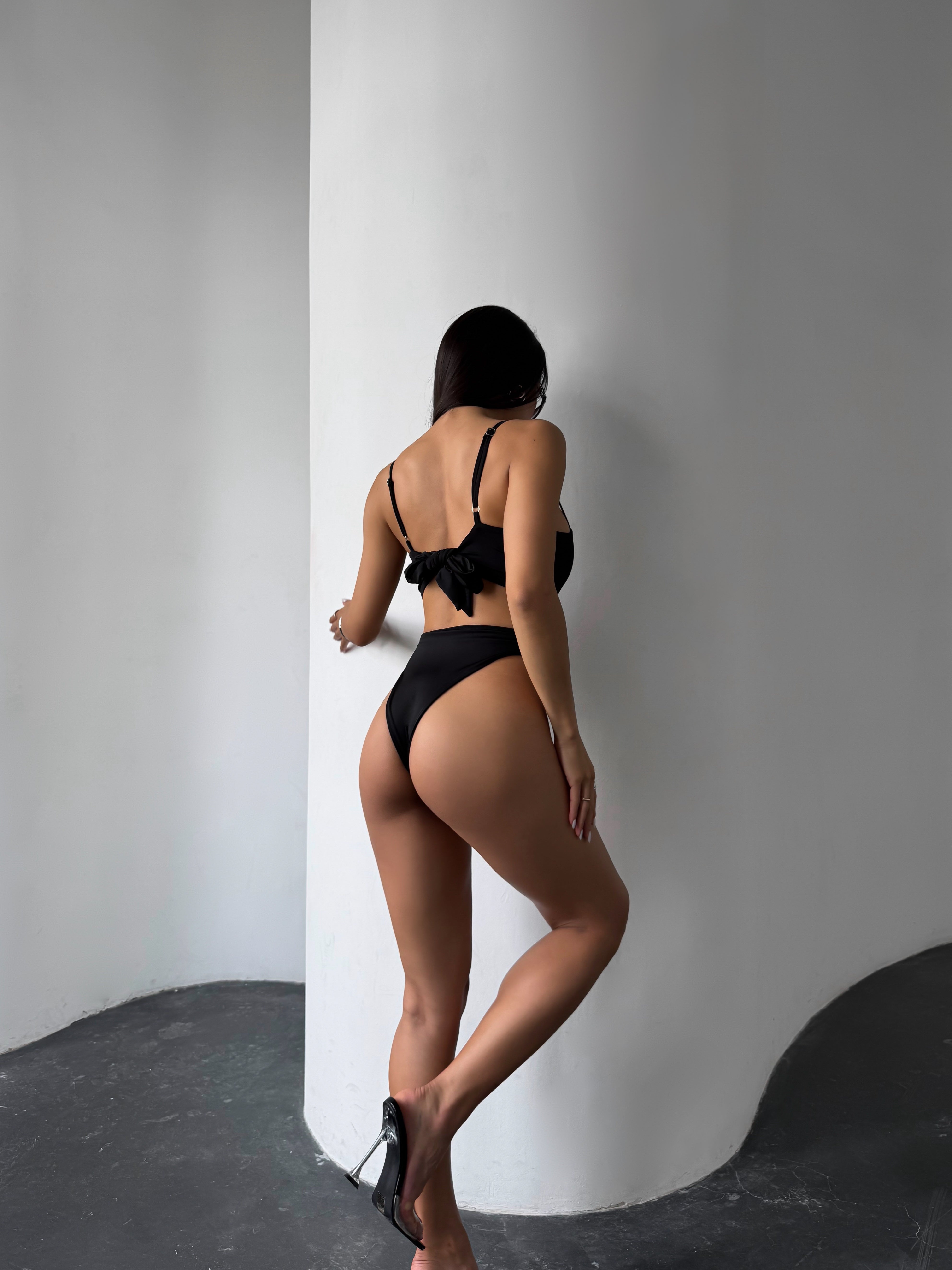 Noir Tie Waist Extra High Cut One Piece in Black