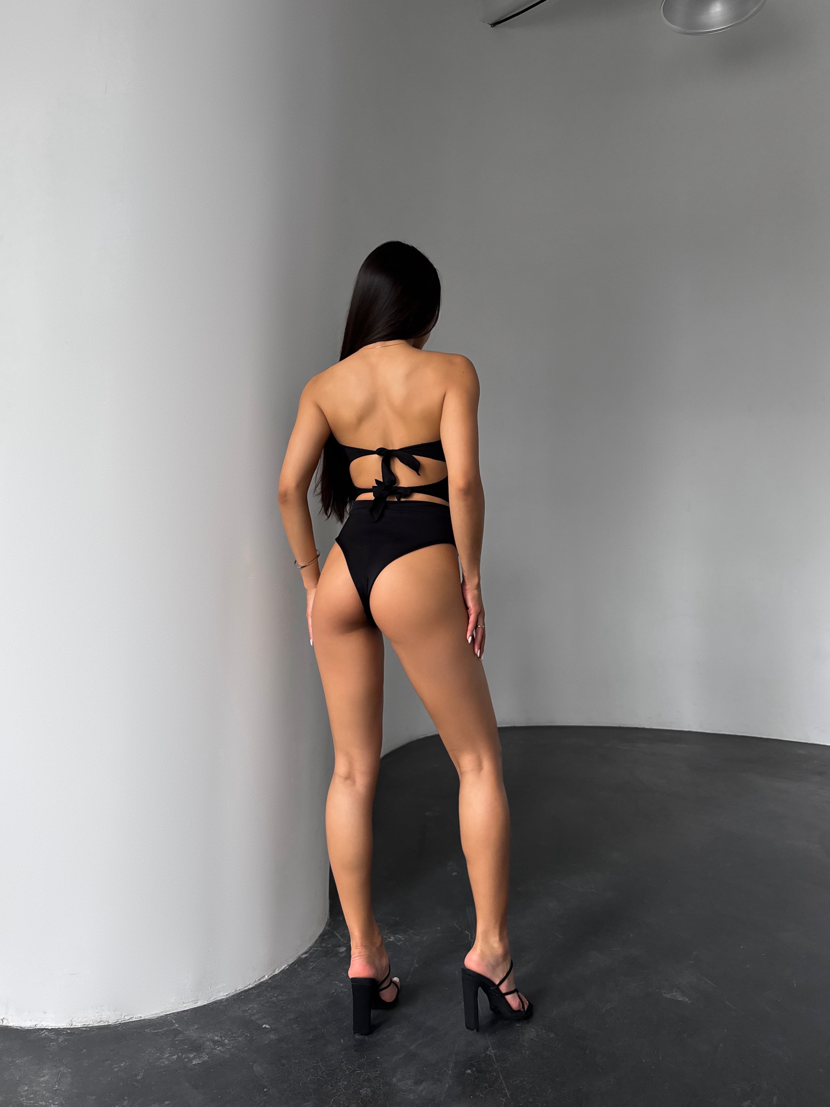 Fleur Ruched Cut Out One Piece with Beach Skirt in Black