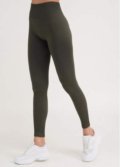Seamless Ribbed Scrunch Leggings in Khaki