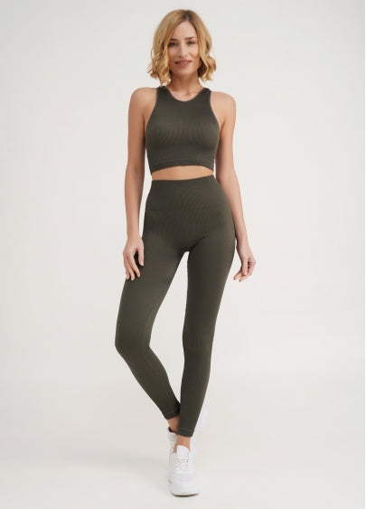 Seamless Ribbed Scrunch Leggings in Khaki