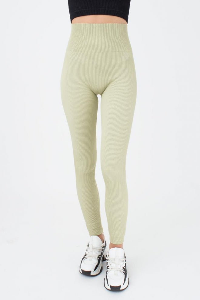 Seamless Ribbed Scrunch Leggings in Light Olive