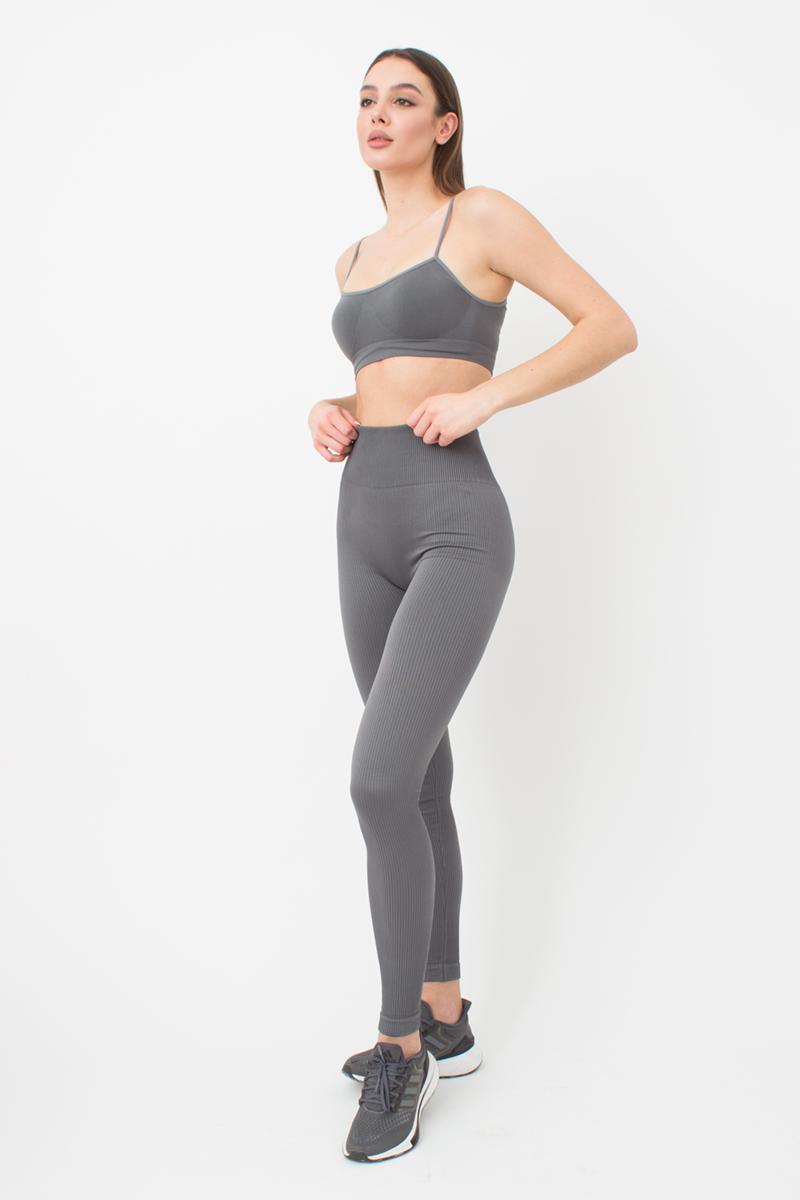Seamless Ribbed Scrunch Leggings in Dark Gray