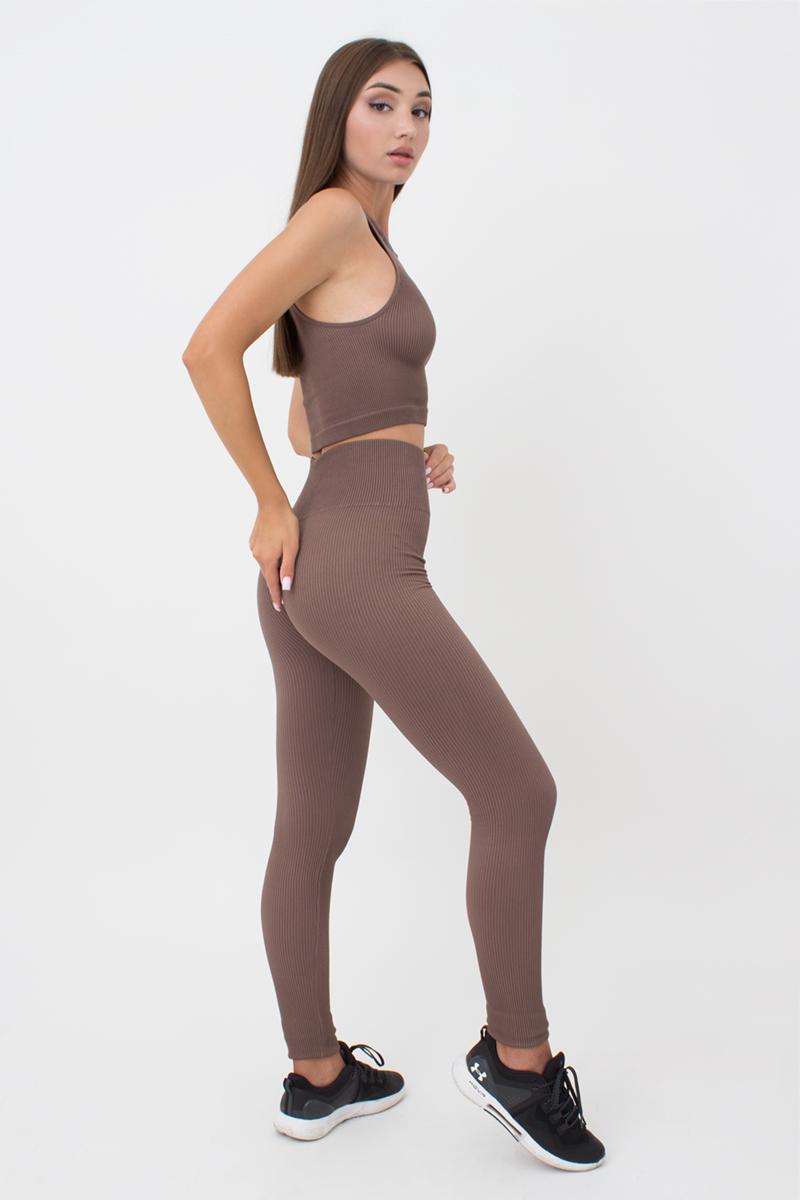 Seamless Ribbed Scrunch Leggings in Brown