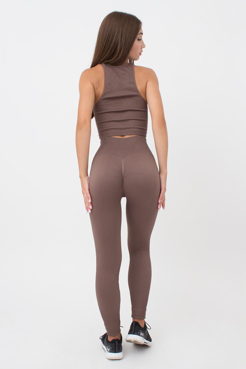 Seamless Ribbed Scrunch Leggings in Brown