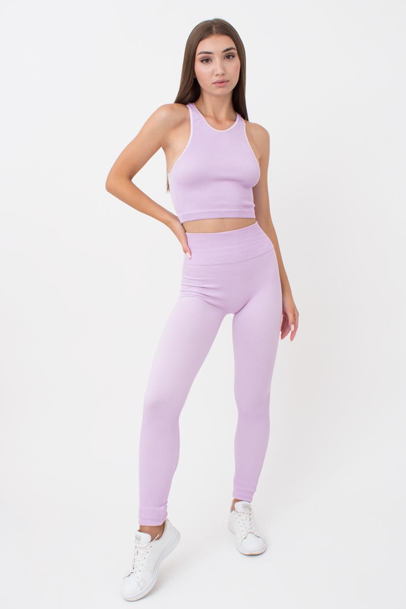 Seamless Ribbed Scrunch Leggings in Light Purple