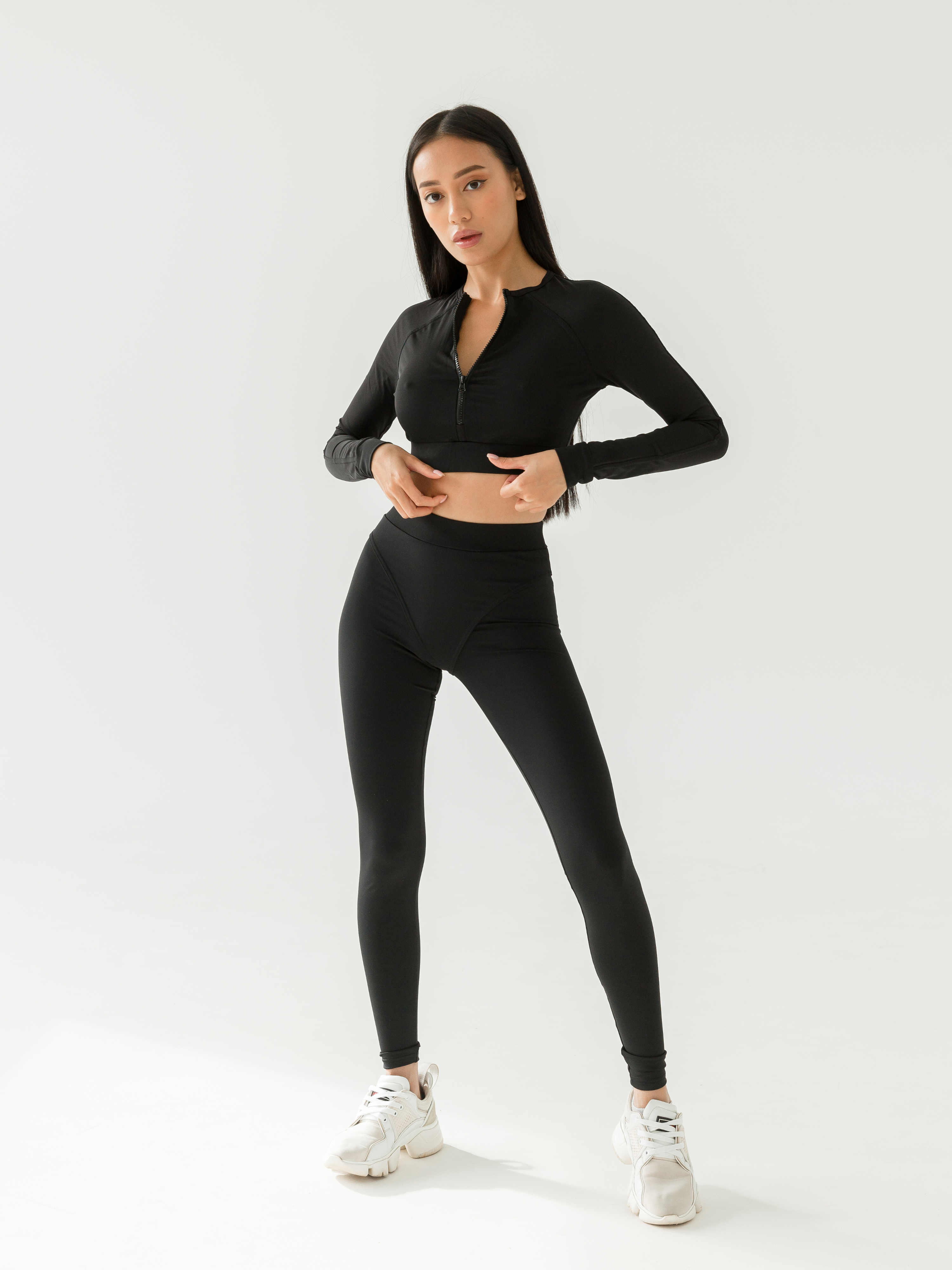 Galaxy Zip Raglan Long Sleeve Cropped Top in Black