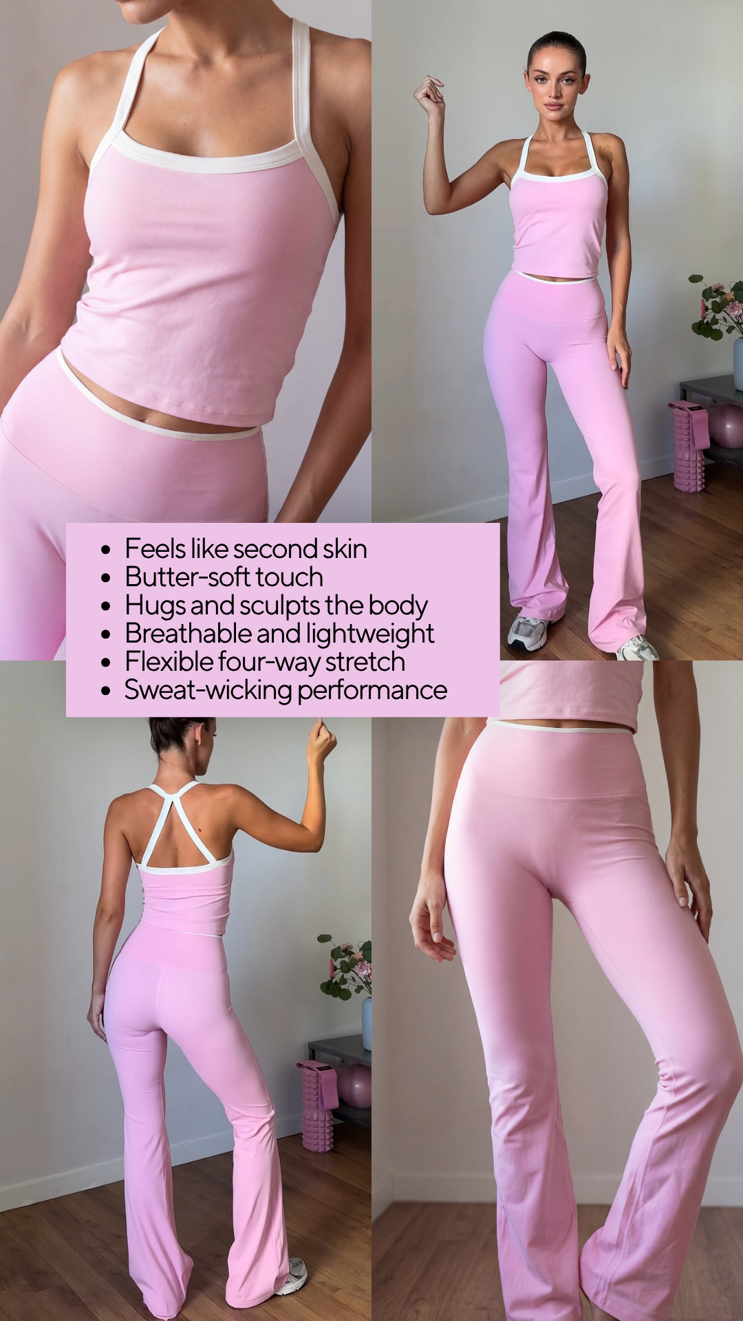 Bloom High-Waist Flared Workout Pants in Baby Pink