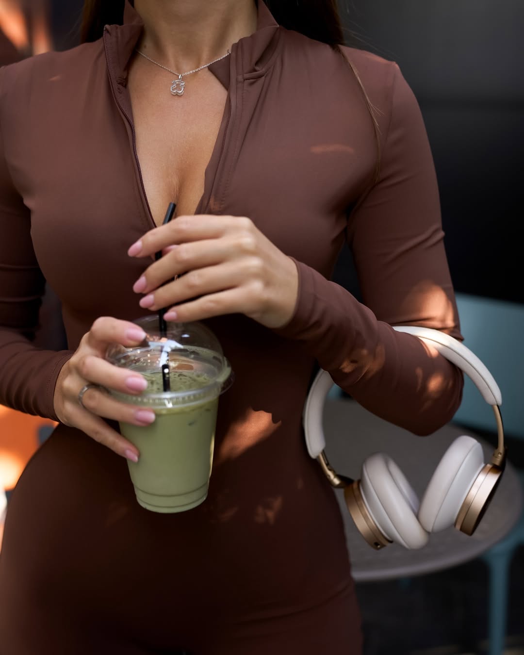 Pantera Zip-Front Long-Sleeve Jumpsuit in Brown