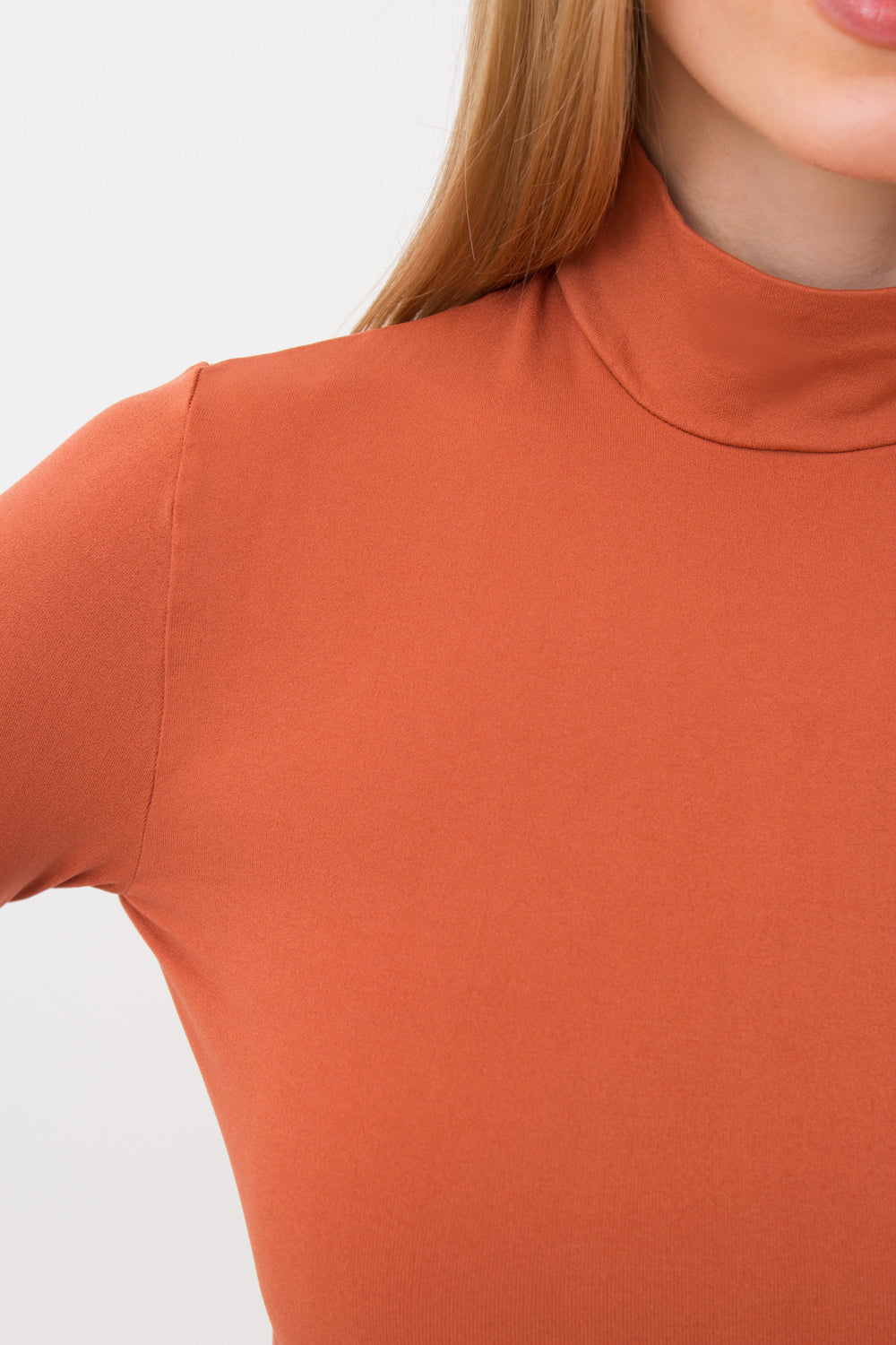 Seamless Turtleneck Long Sleeve Top in Deep Orange