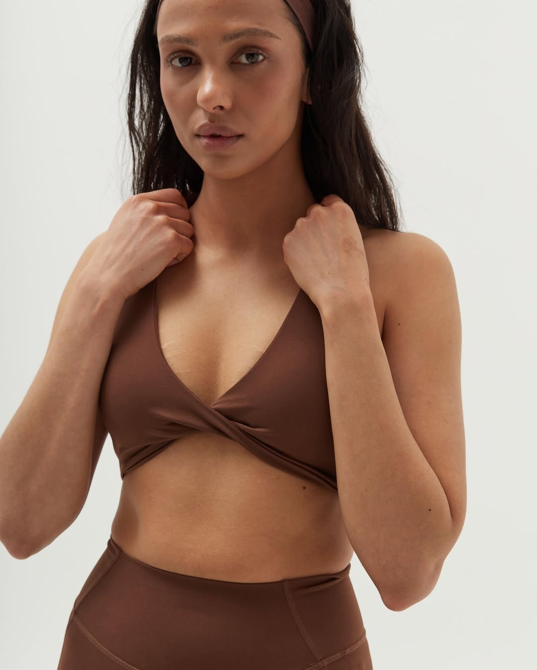 Pantera Halter Top & High-Waist Cycling Shorts in Brown