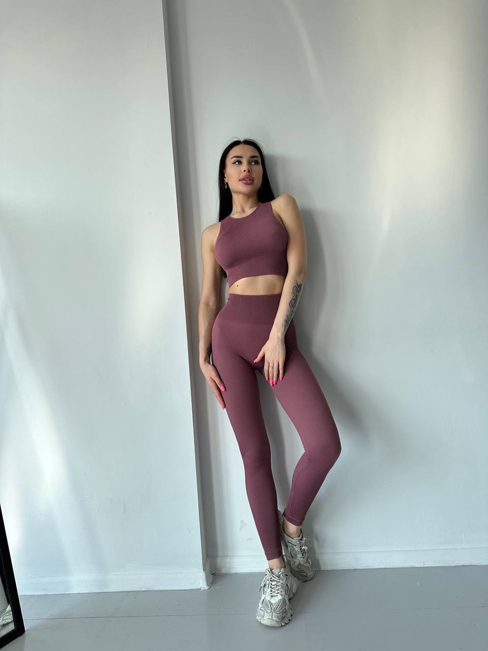 Seamless Ribbed Halter Crop Top in Dusk Pink