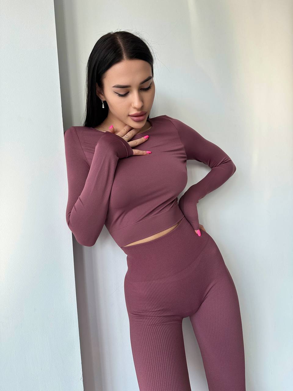 Seamless Cropped Long Sleeve Top in Dusk Pink