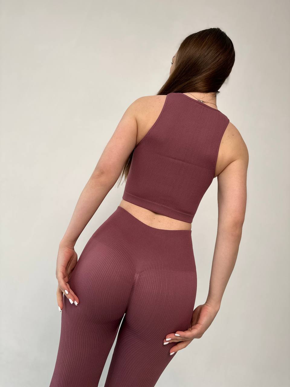 Seamless Ribbed Halter Crop Top in Dusk Pink