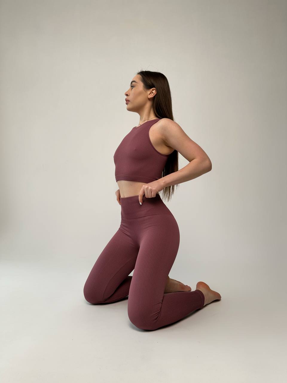 Seamless Ribbed Halter Crop Top in Dusk Pink