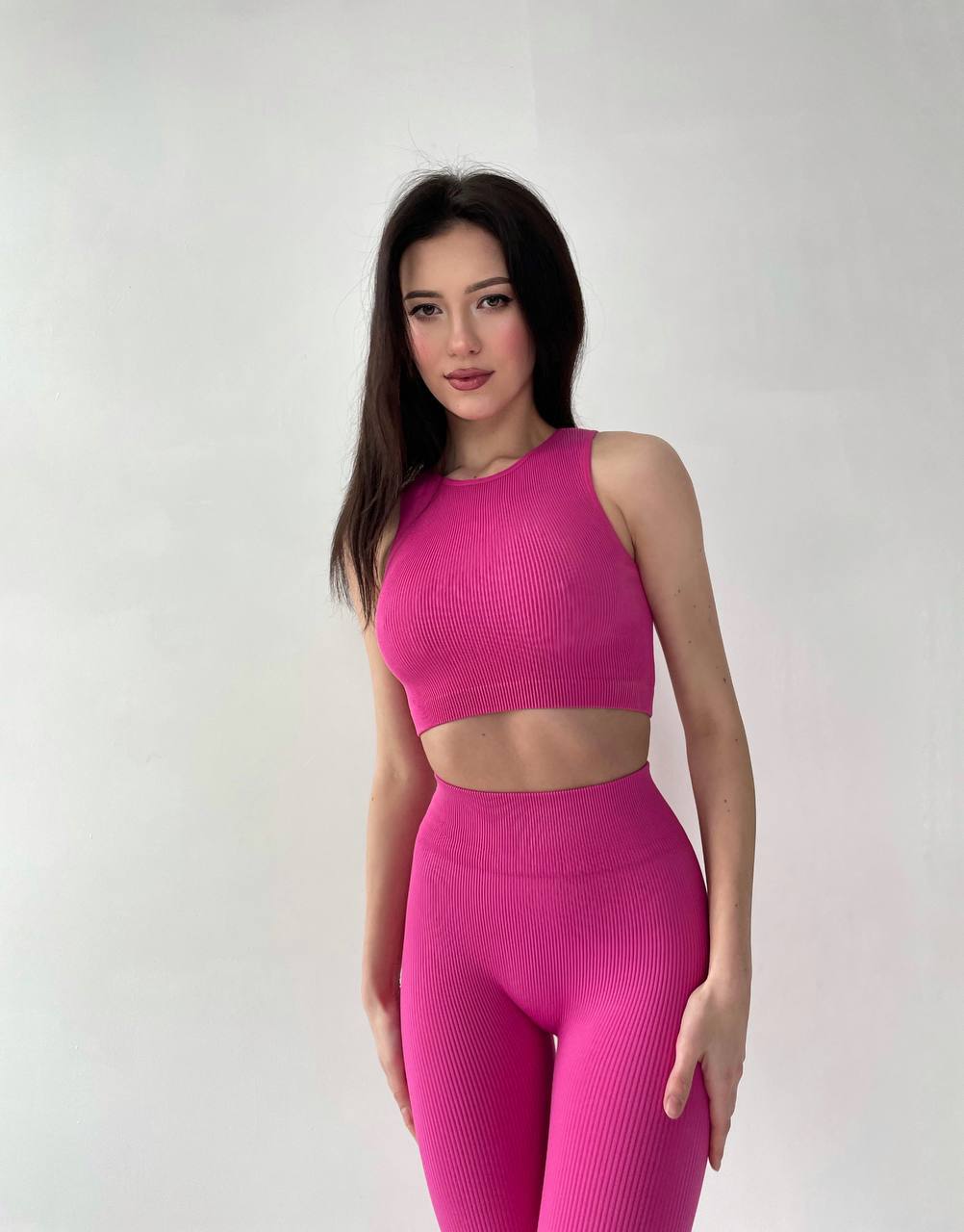 Seamless Ribbed Halter Crop Top in Fuchsia