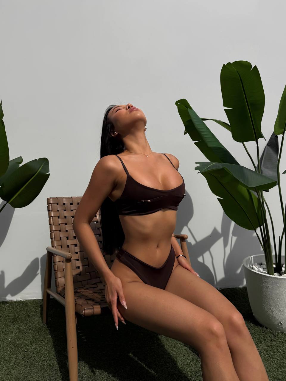 Beverly Spike Piercing Bust Detail Bikini Set in Chocolate