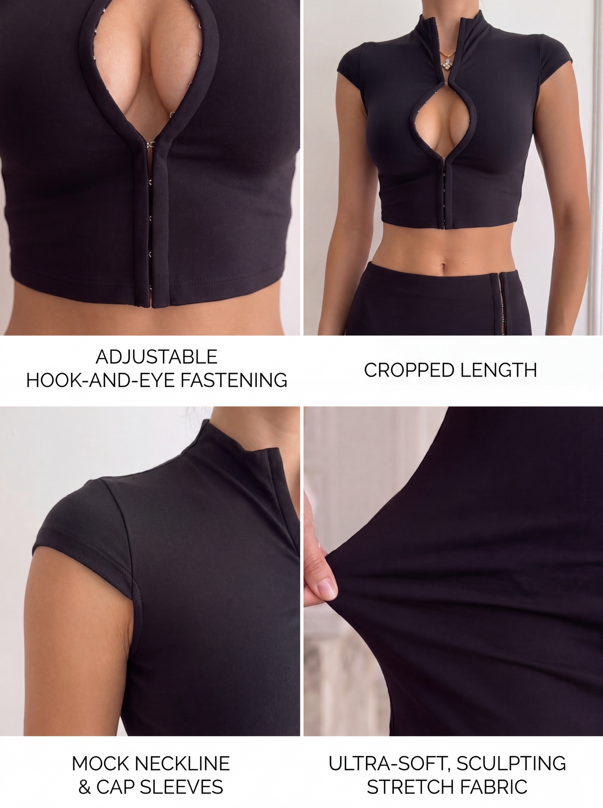 Tokyo Hook and Eye Crop Top in Black