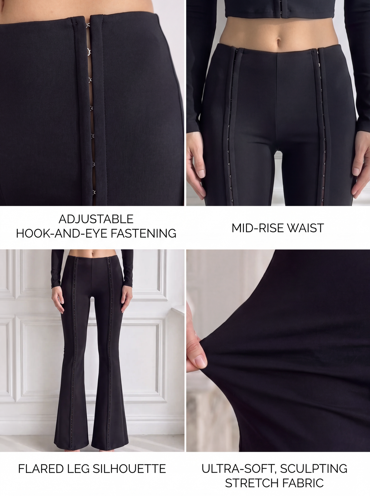 Tokyo Hook and Eye Split Front Flared Pants in Black