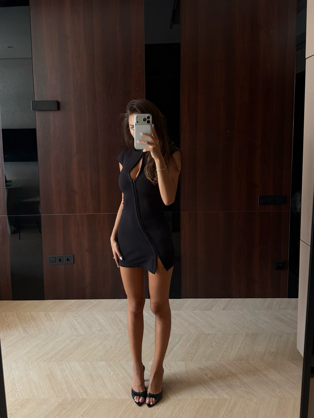 Tokyo Hook and Eye Bodycon Mini Dress in Black