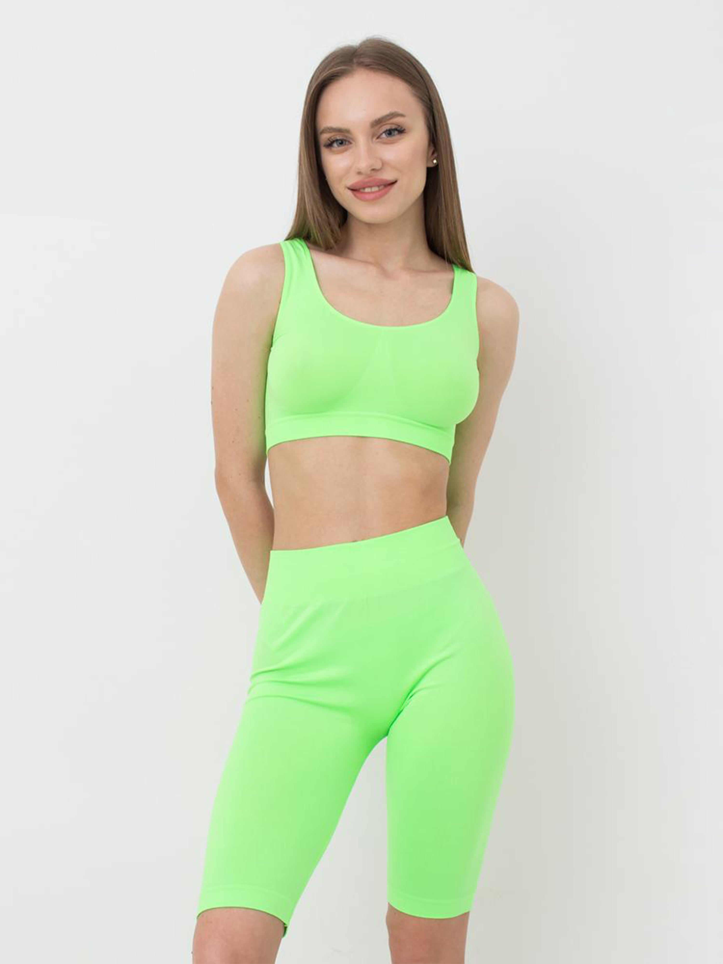 Seamless Above Knee Bike Shorts in Neon Green