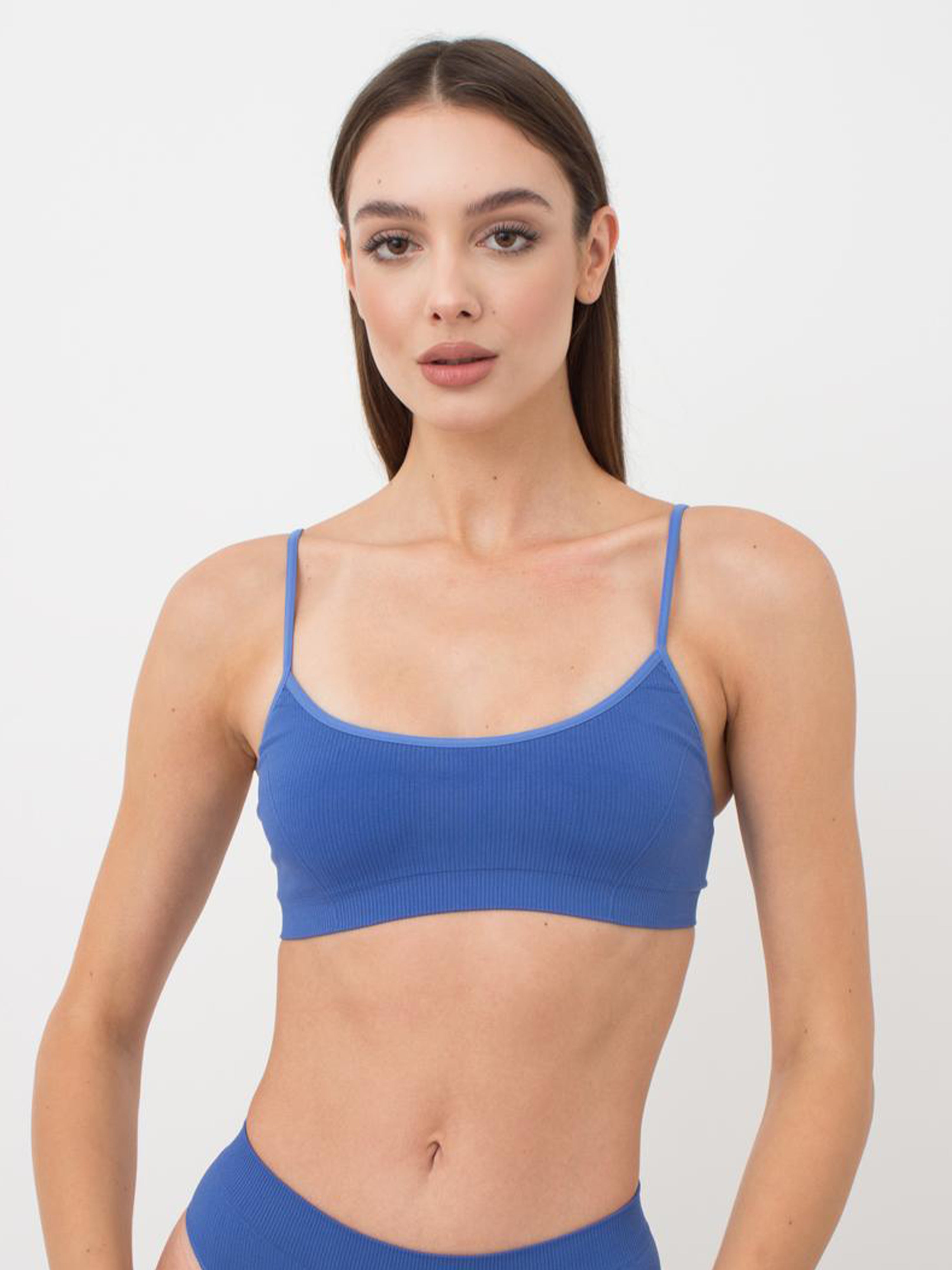 Seamless Ribbed Cami Bra in Blue