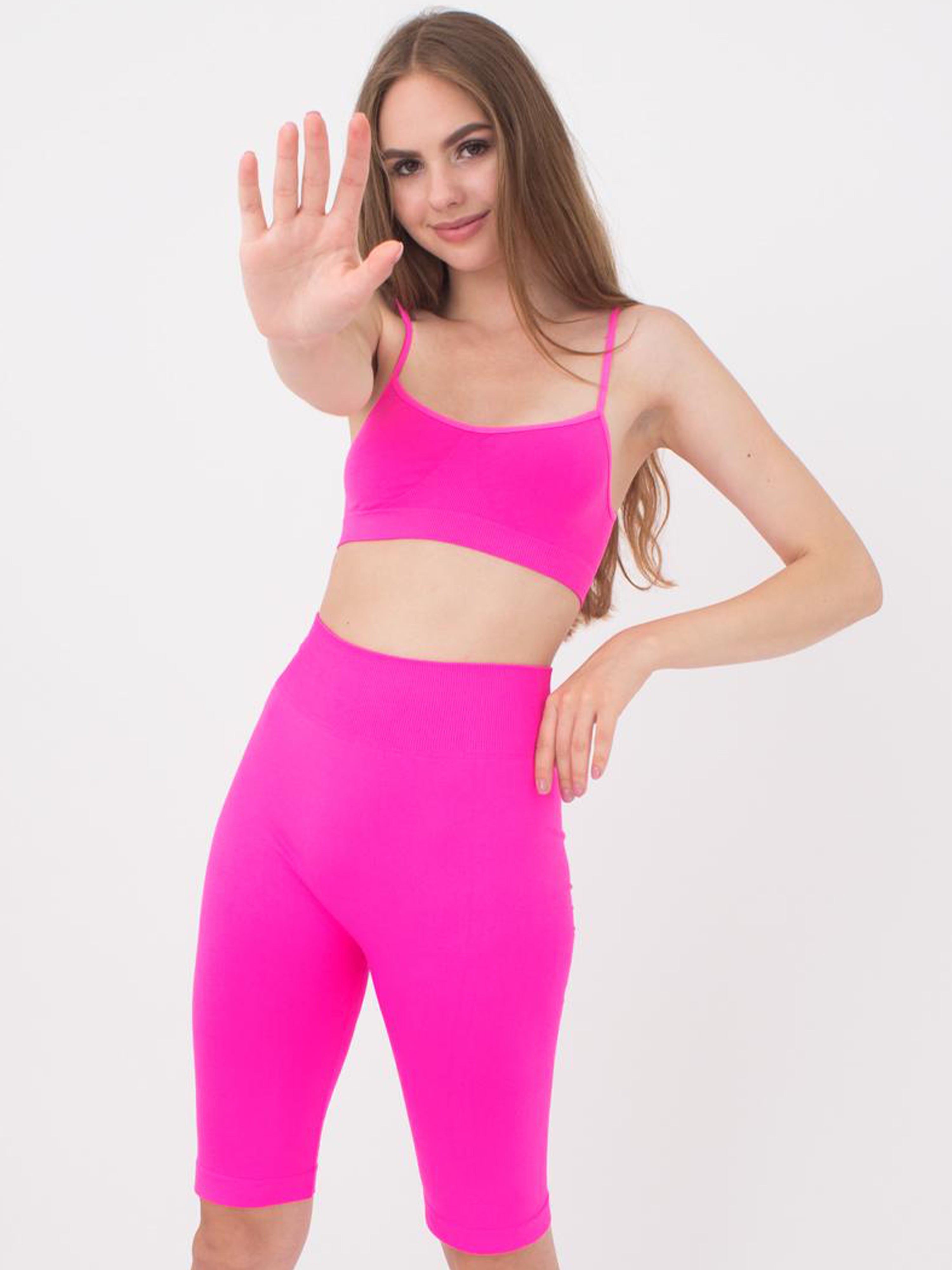 Seamless Above Knee Bike Shorts in Neon Pink