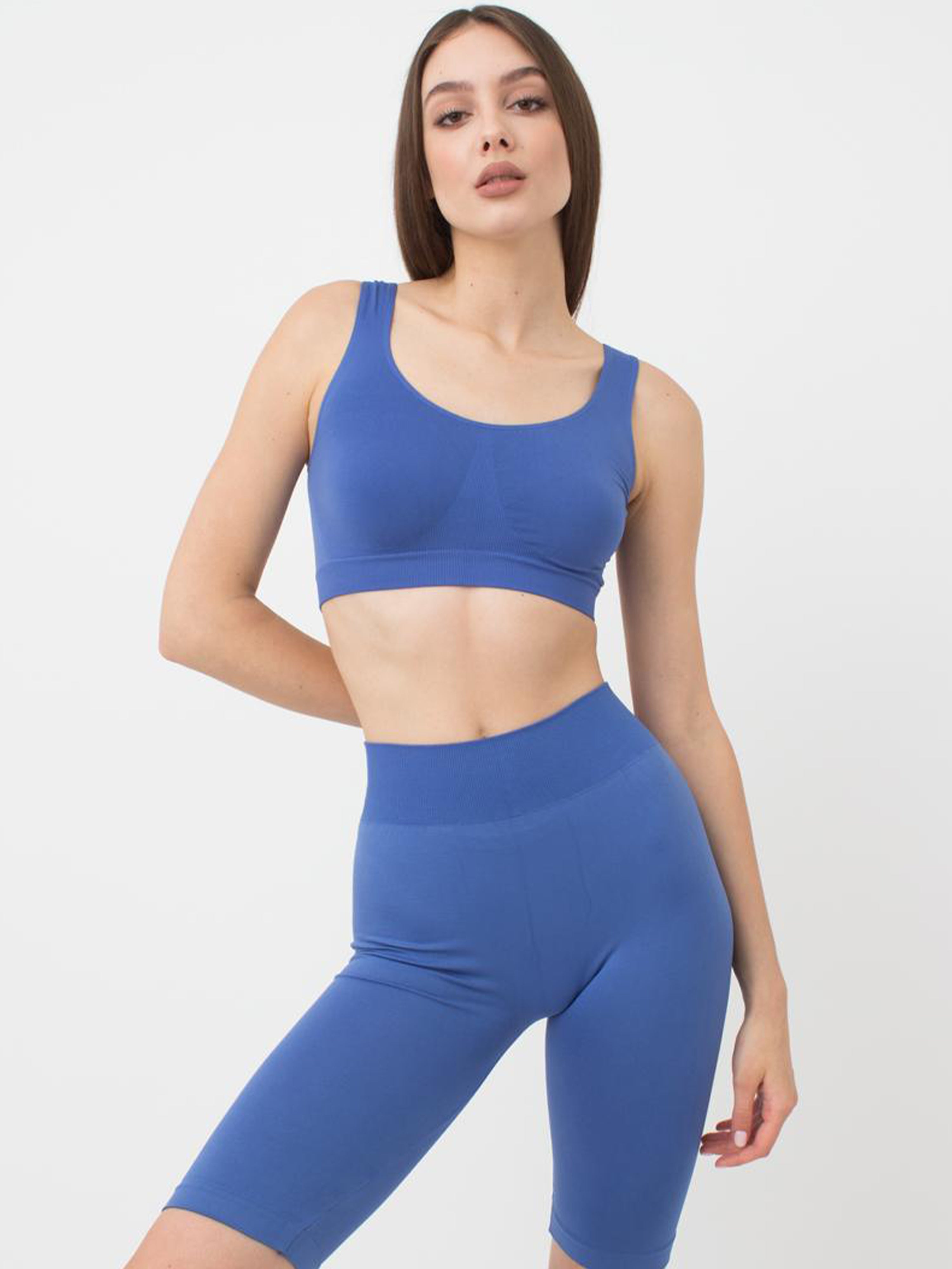 Seamless Above Knee Bike Shorts in Blue