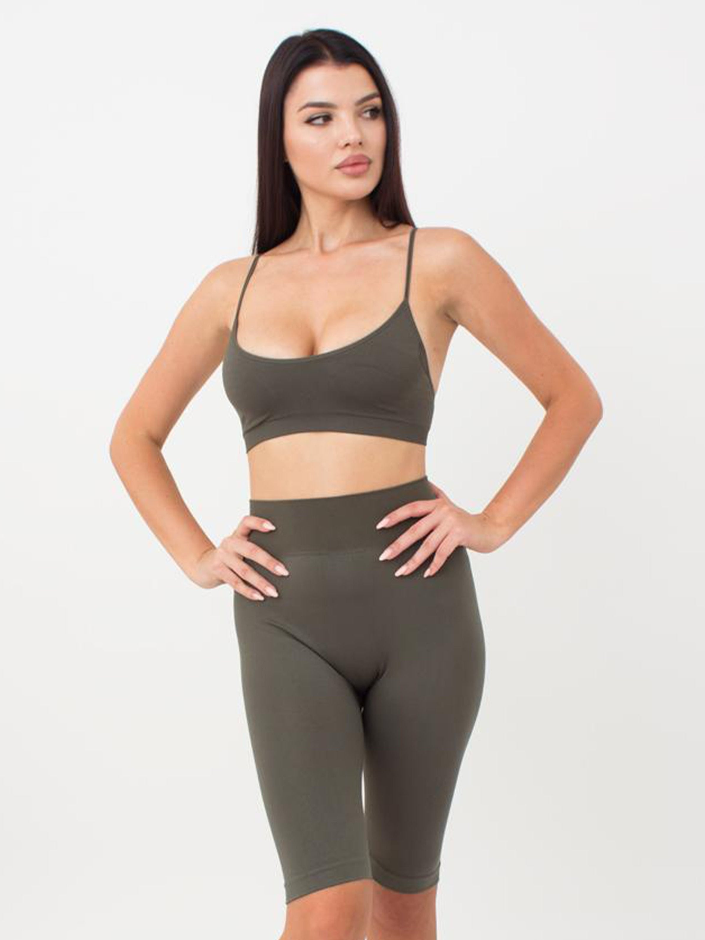 Seamless Above Knee Bike Shorts in Khaki