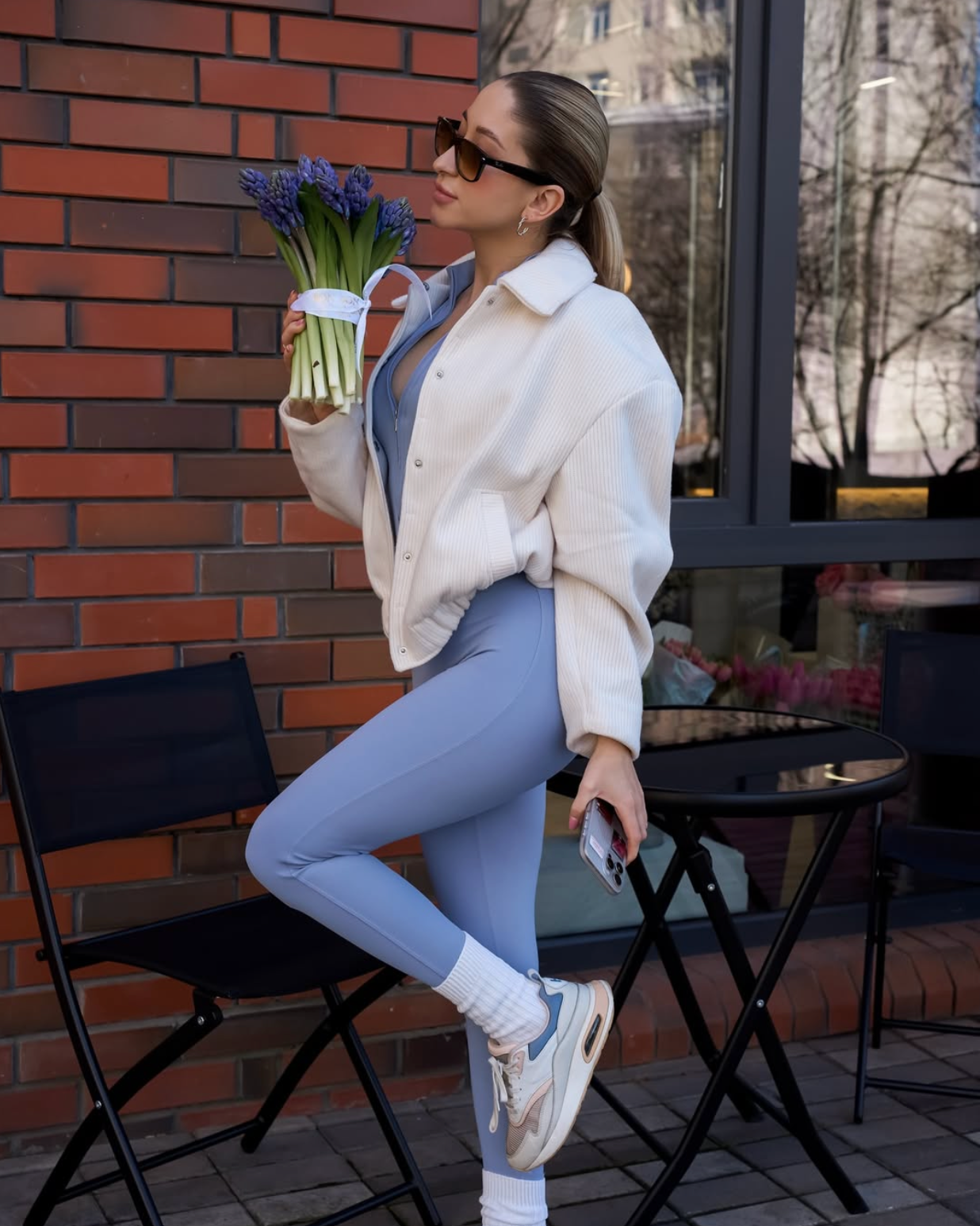 Pantera Zip-Front Long-Sleeve Jumpsuit in Blue