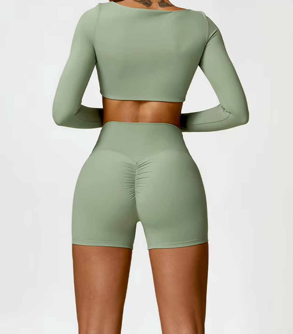 Femme Long-Sleeve Crop Top in Khaki