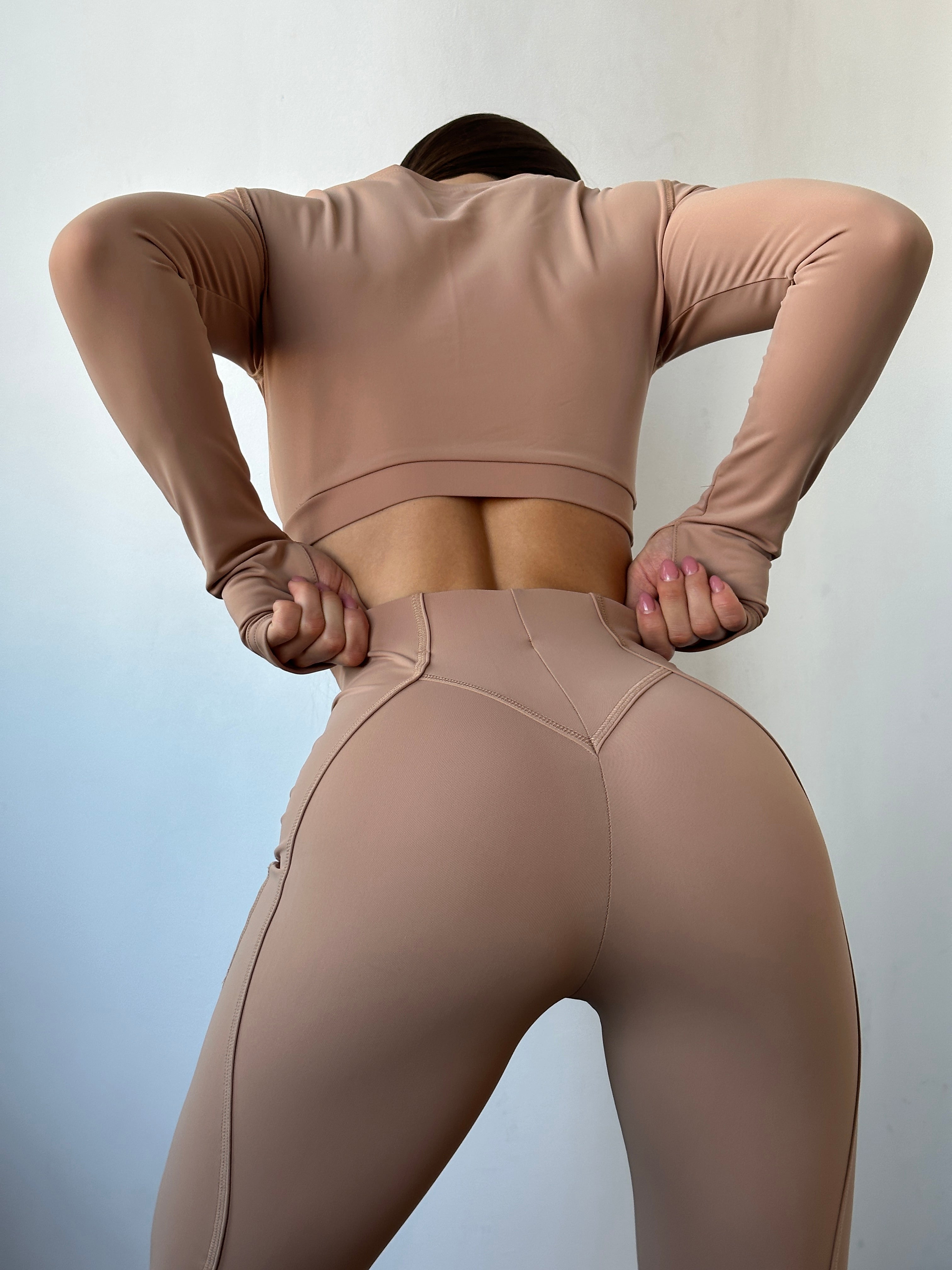 Galaxy Sculpt Decorative Seam Leggings in Beige