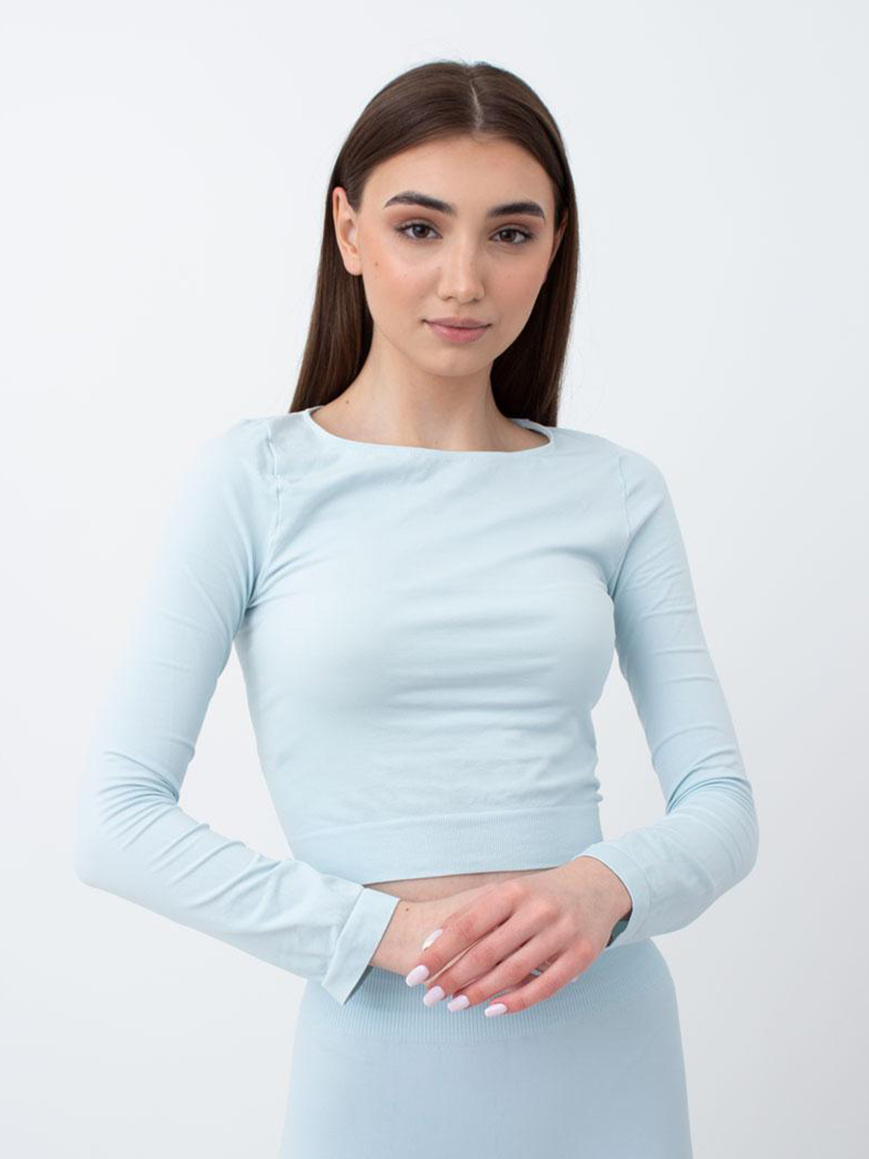 Seamless Cropped Long Sleeve Top in Icy Blue