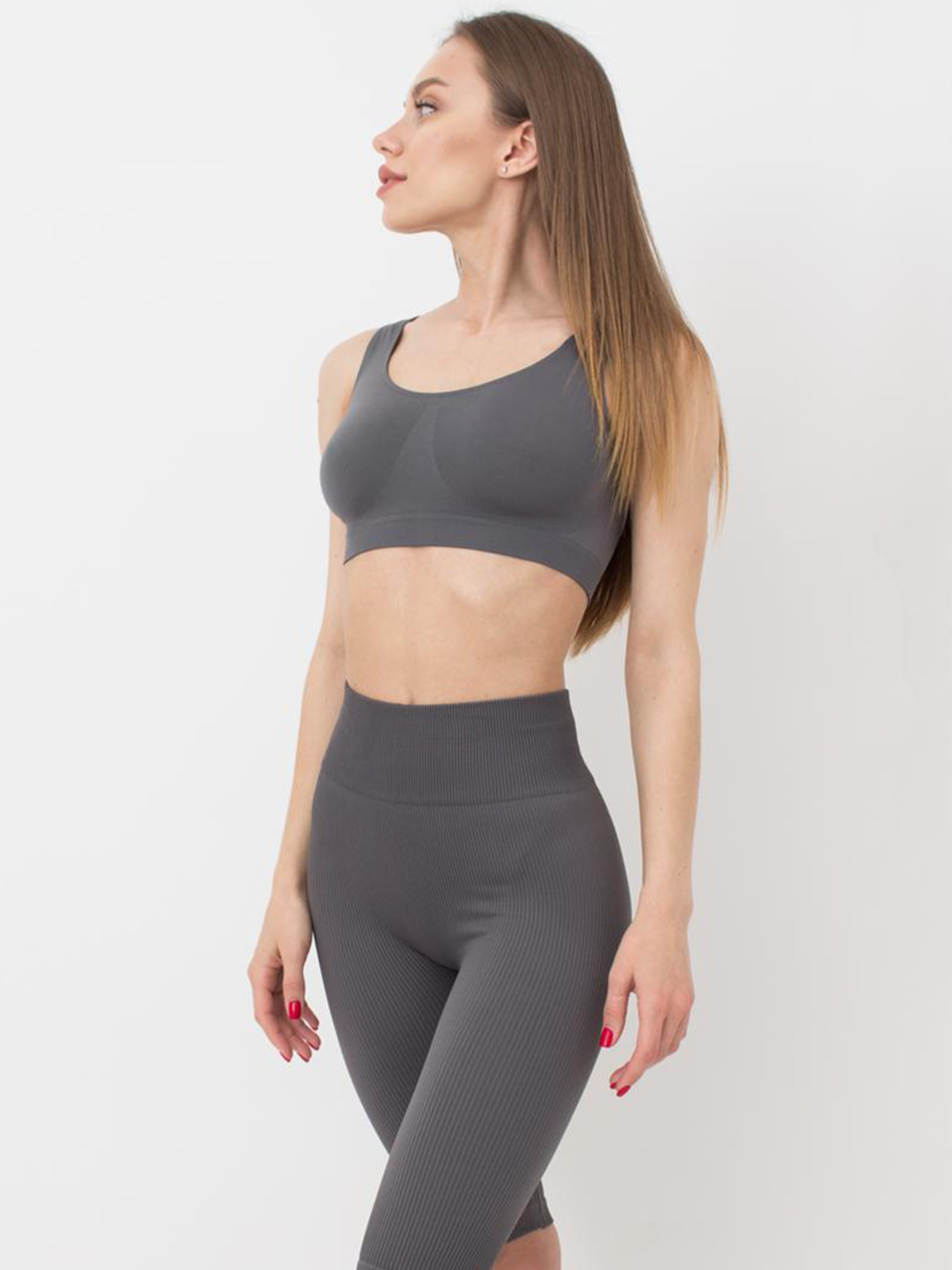 Seamless Ribbed Above Knee Bike Shorts in Dark Gray