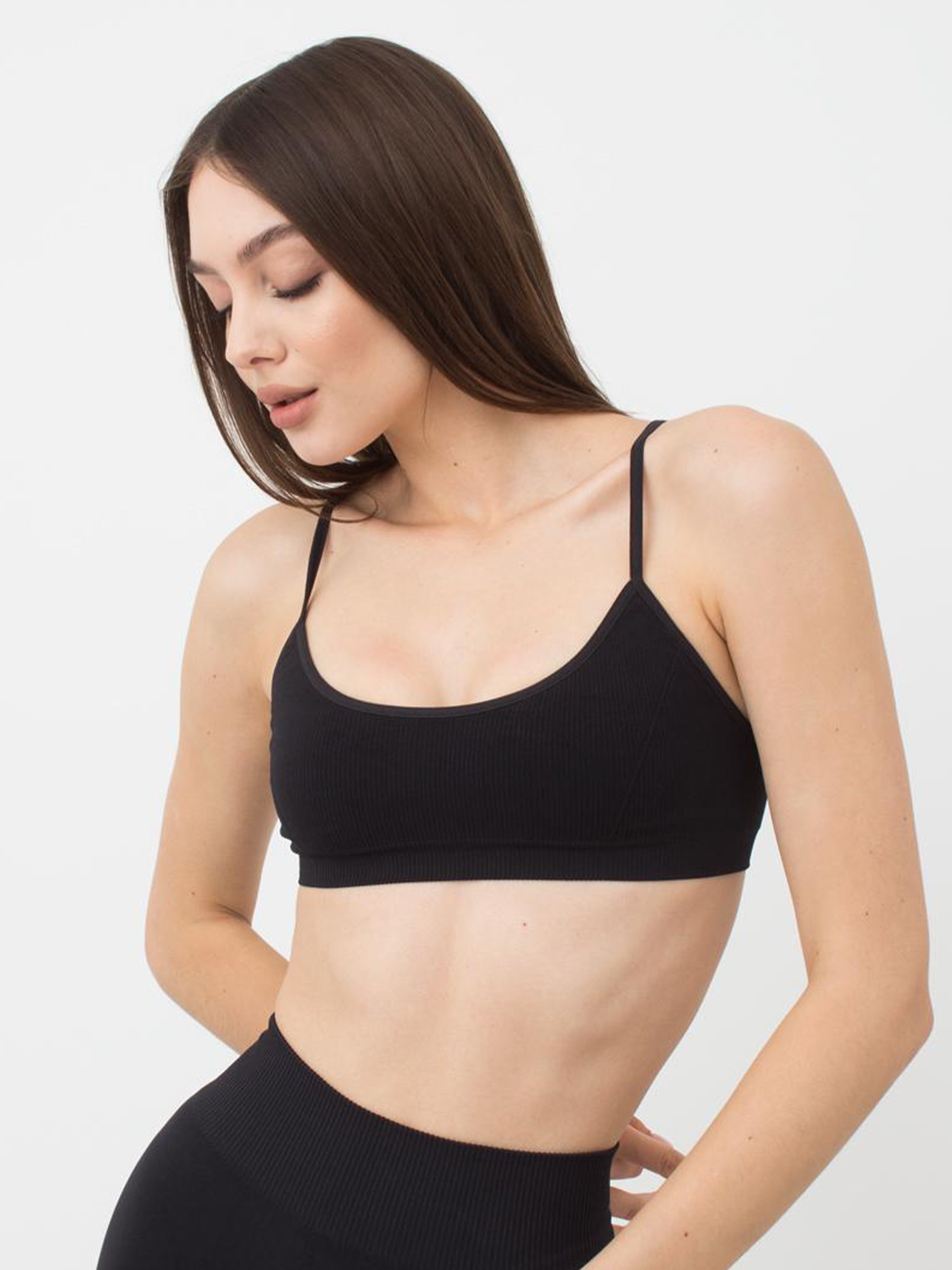 Seamless Ribbed Cami Bra in Black