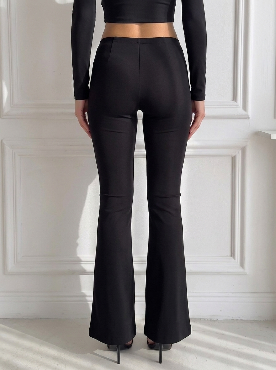 Tokyo Hook and Eye Split Front Flared Pants in Black