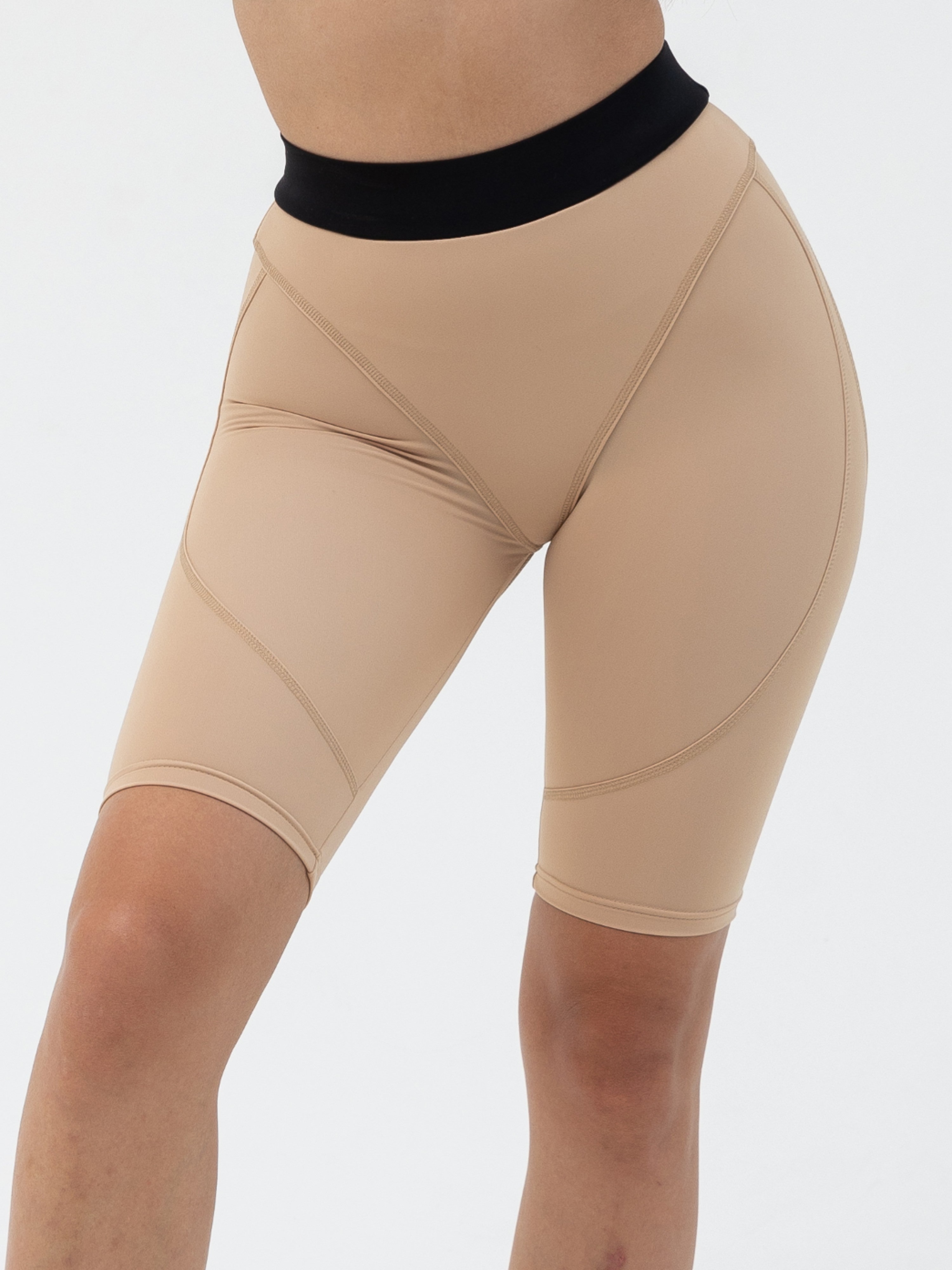 Galaxy Push Up Contour Seam Bike Shorts in Beige