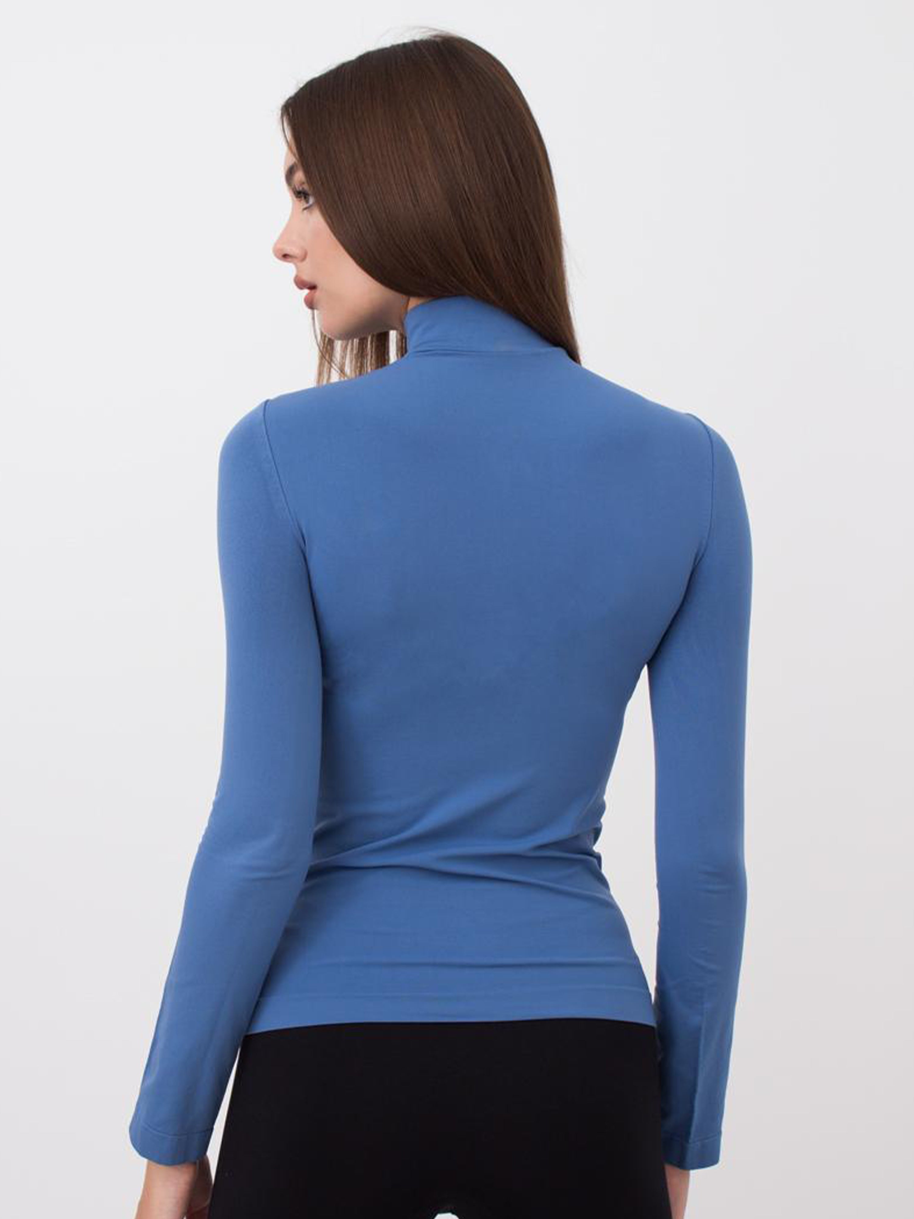 Seamless Turtleneck Long Sleeve Top in Slate Blue