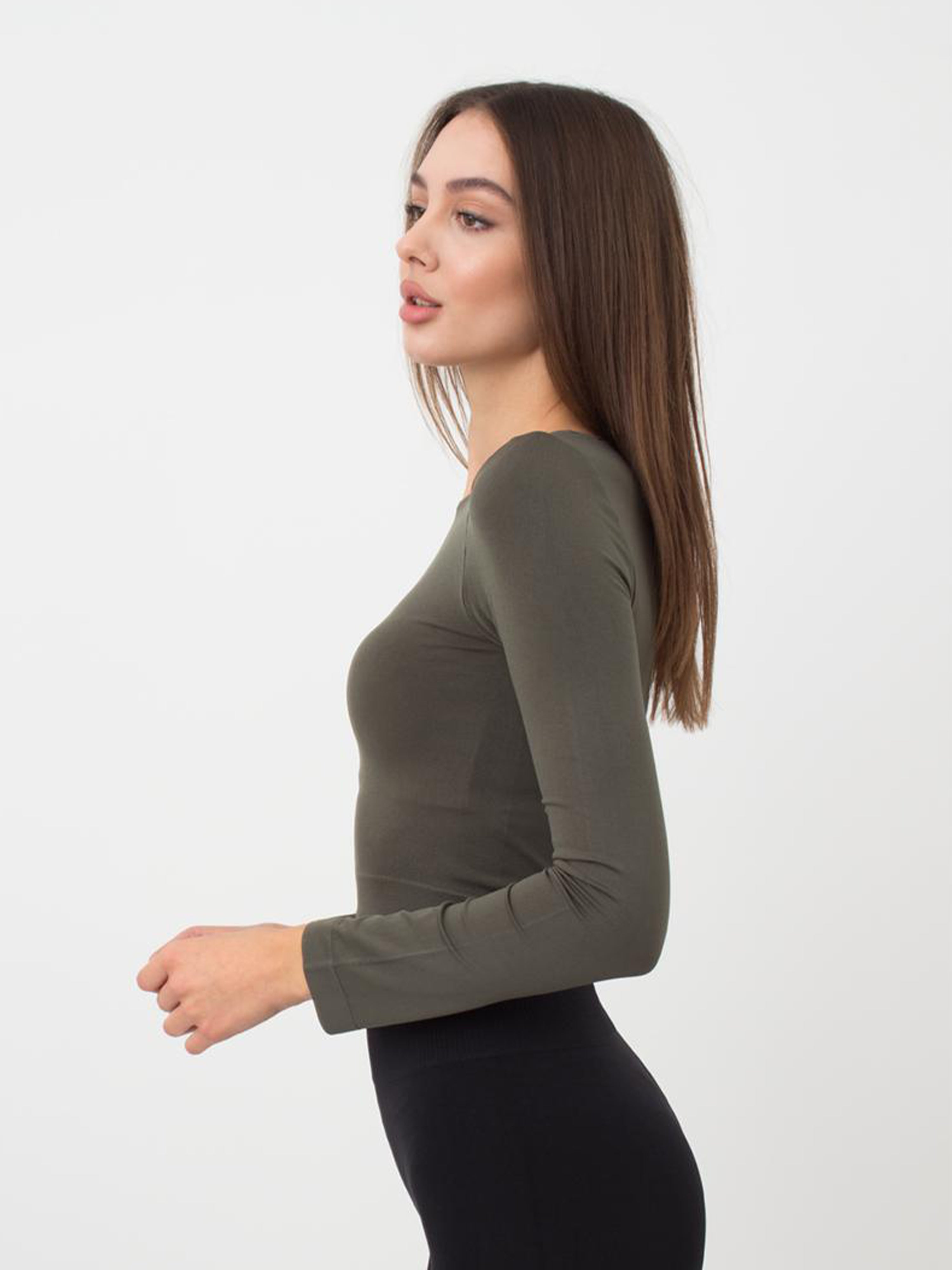 Seamless Cropped Long Sleeve Top in Khaki