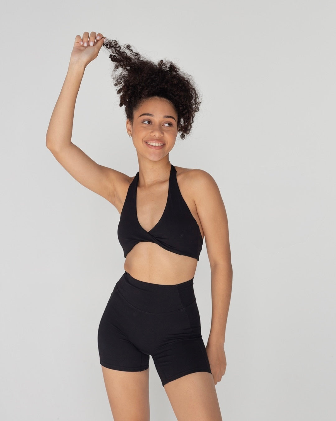 Pantera Halter Top & High-Waist Cycling Shorts in Black
