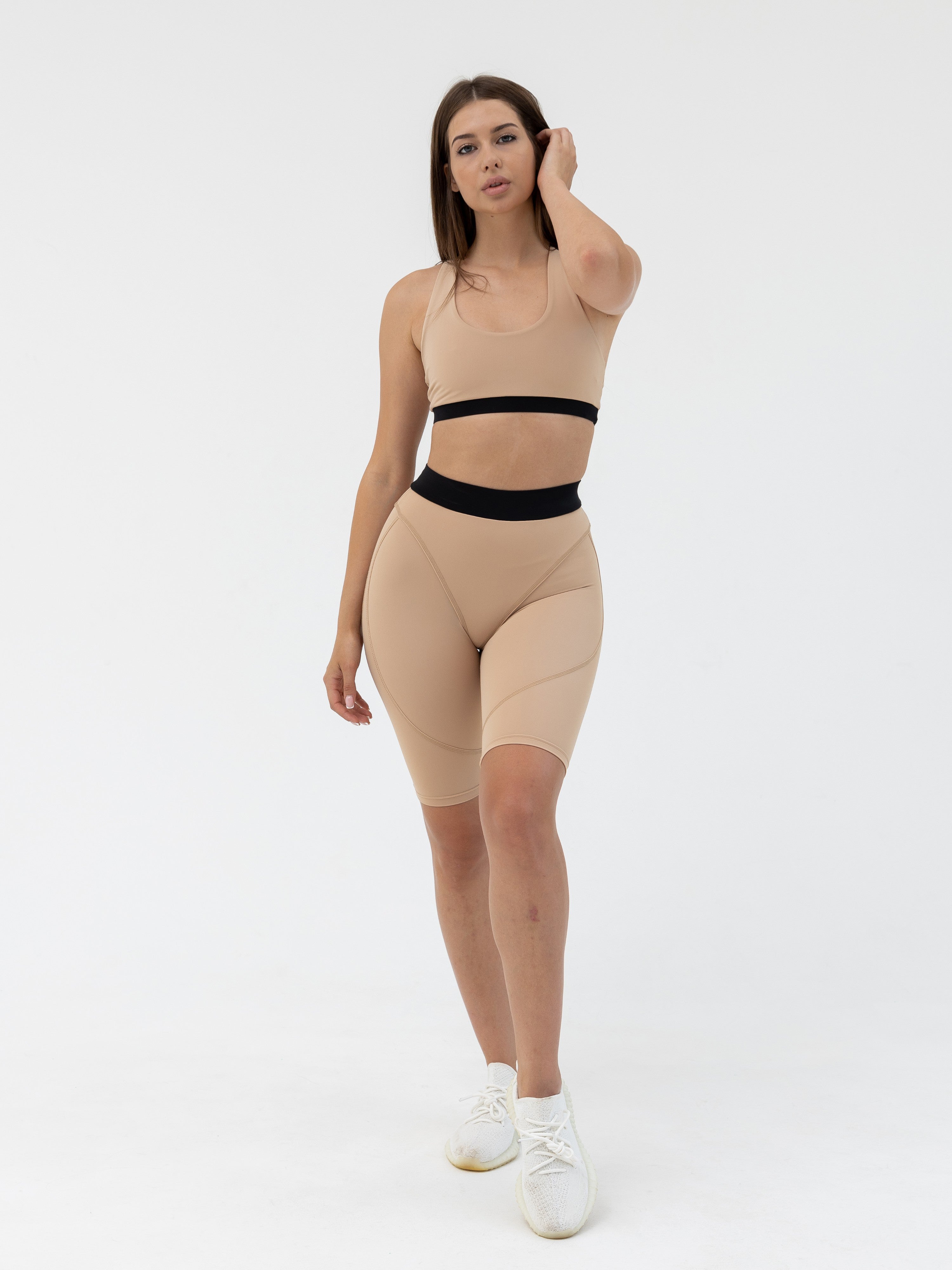 Galaxy Push Up Contour Seam Bike Shorts in Beige