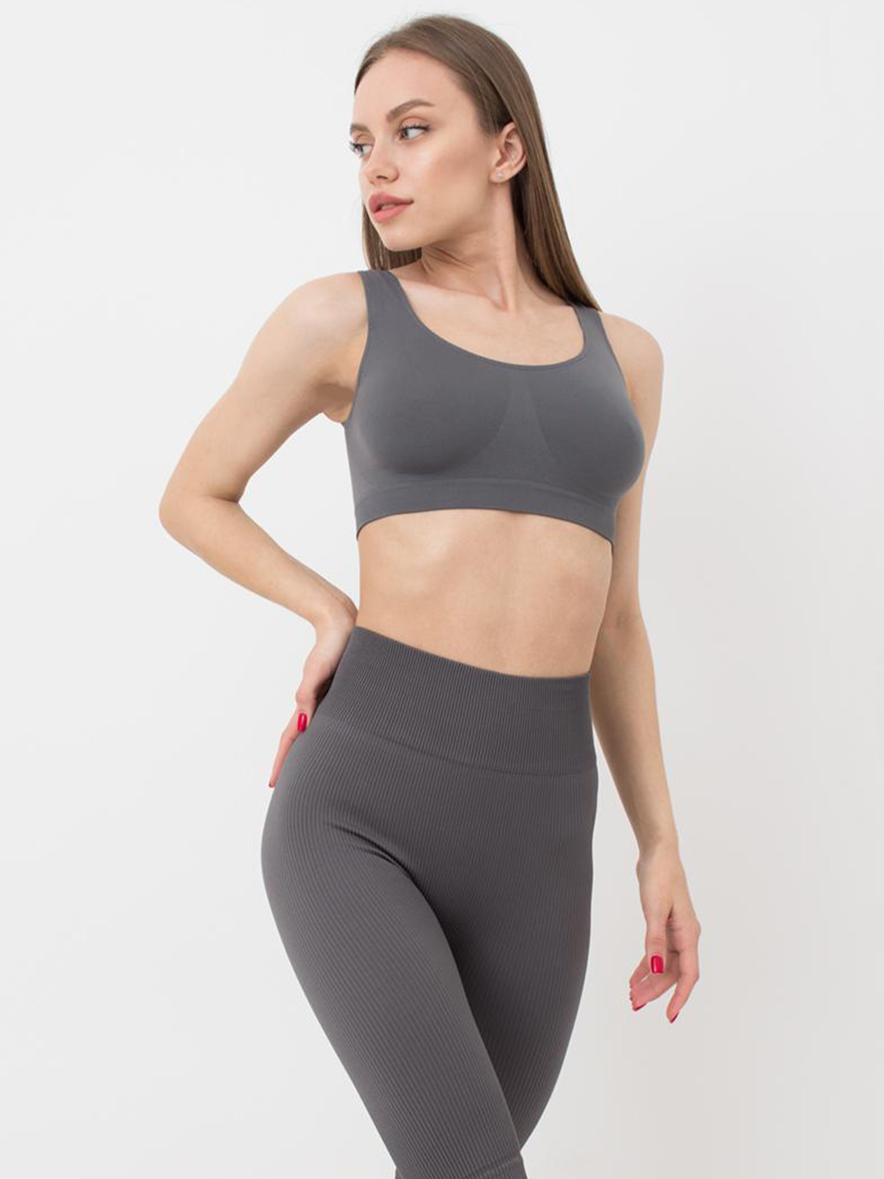 Seamless Ribbed Above Knee Bike Shorts in Dark Gray