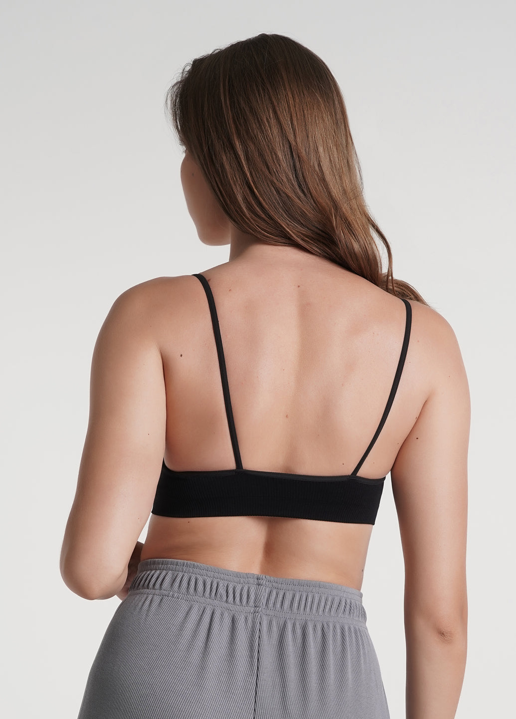 Seamless Ribbed Cami Bra in Black